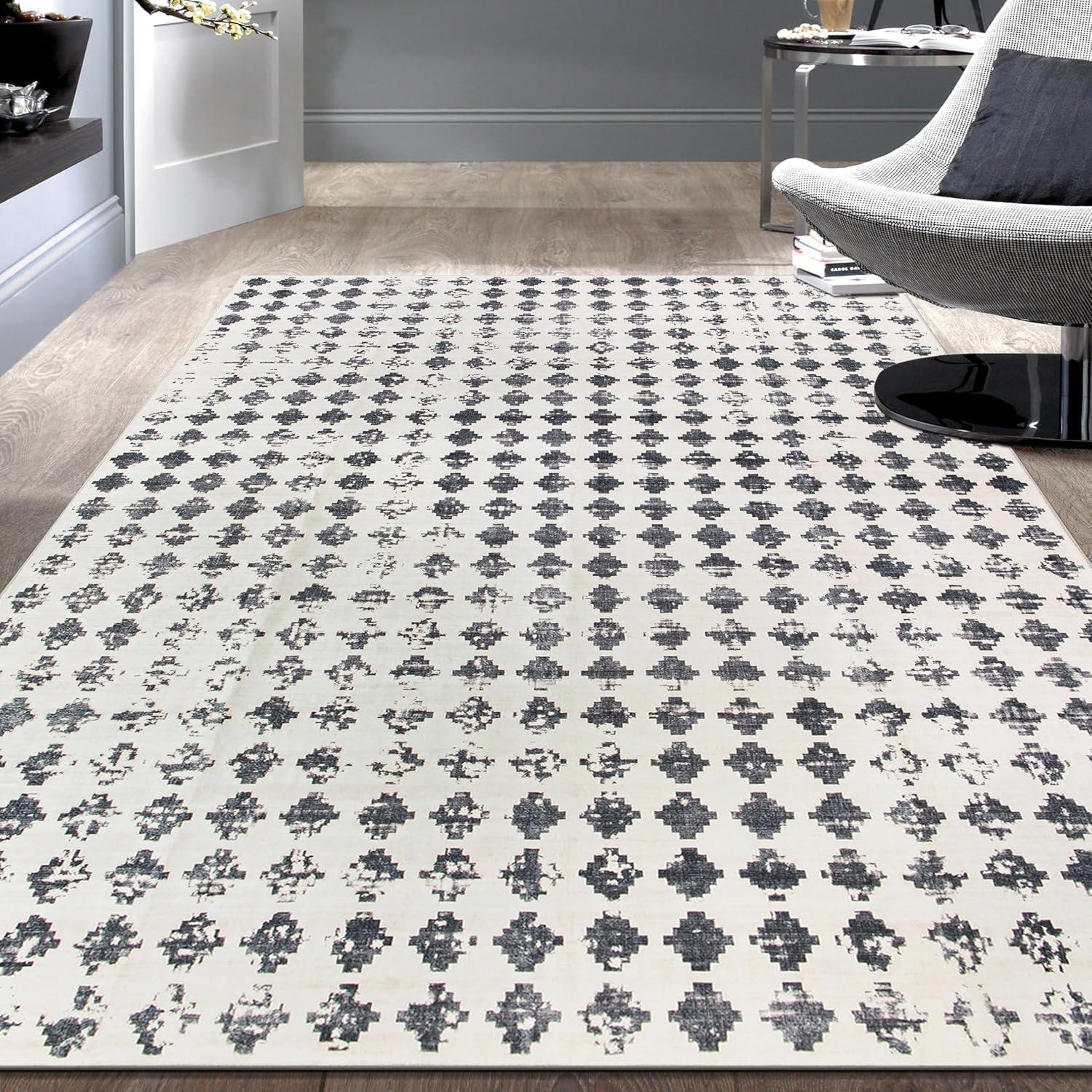 imageRugshop Geometric Distressed Abstract Washable Non Slip Area Rug 5 x 7 IvoryIvory