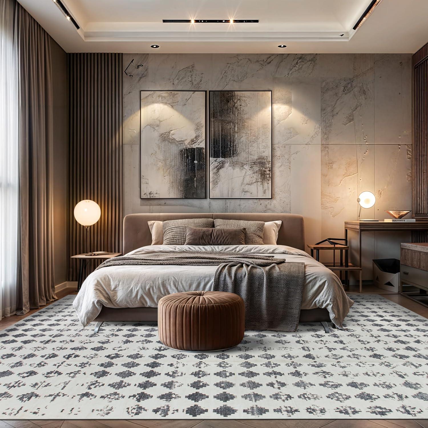 imageRugshop Geometric Distressed Abstract Washable Non Slip Area Rug 5 x 7 IvoryIvory