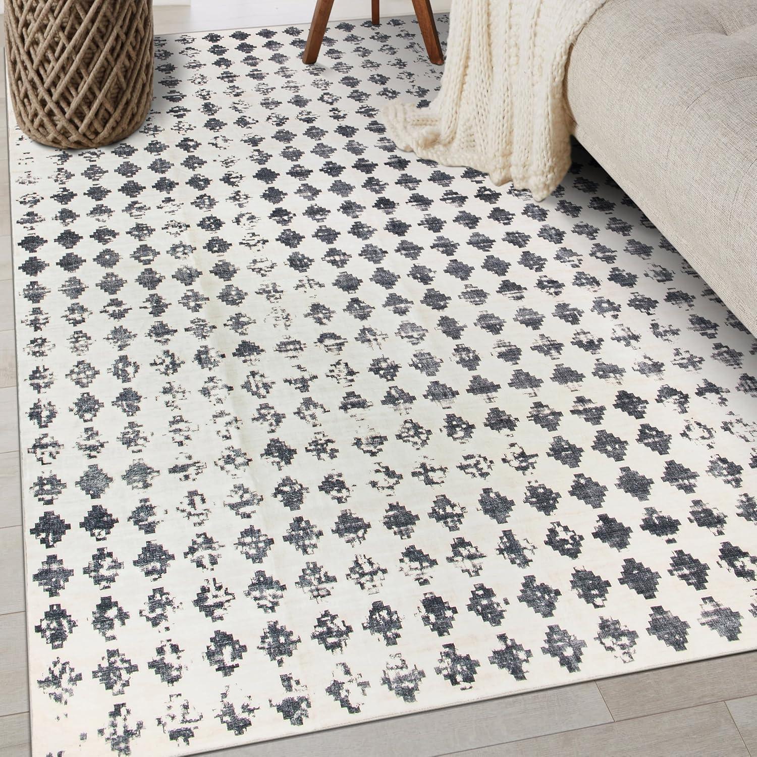 imageRugshop Geometric Distressed Abstract Washable Non Slip Area Rug 5 x 7 IvoryIvory