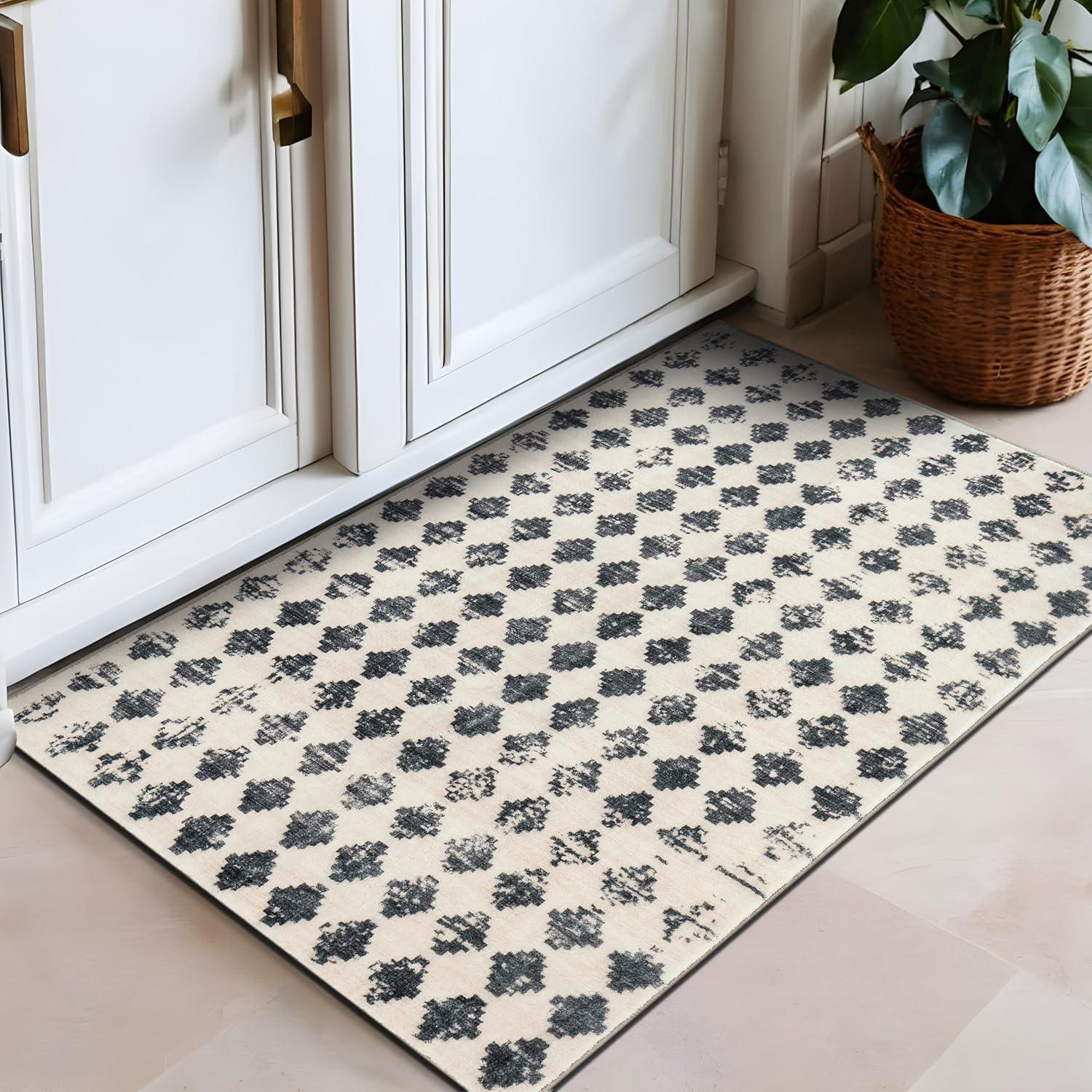 imageRugshop Geometric Distressed Abstract Washable Non Slip Area Rug 5 x 7 IvoryIvory