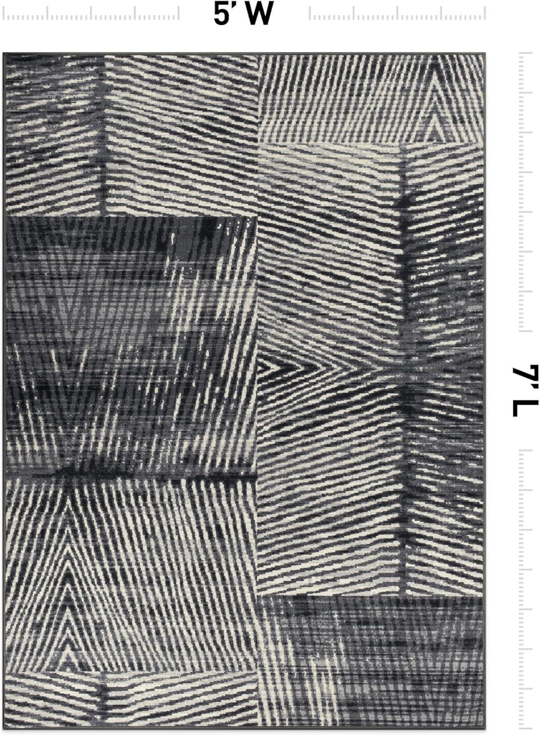 imageRugshop Geometric Stripe Distressed High Traffic Living RoomBedroomKitchen Home Office Non Slip Area Rug 5 x 7 GrayGrey