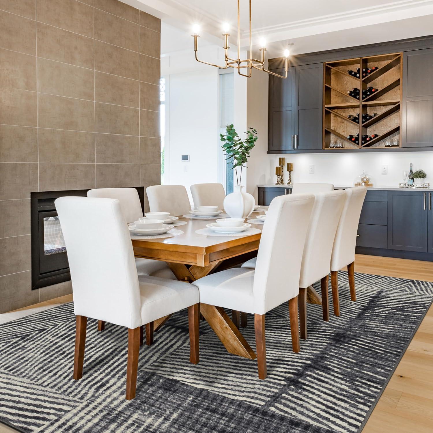 imageRugshop Geometric Stripe Distressed High Traffic Living RoomBedroomKitchen Home Office Non Slip Area Rug 5 x 7 GrayGrey