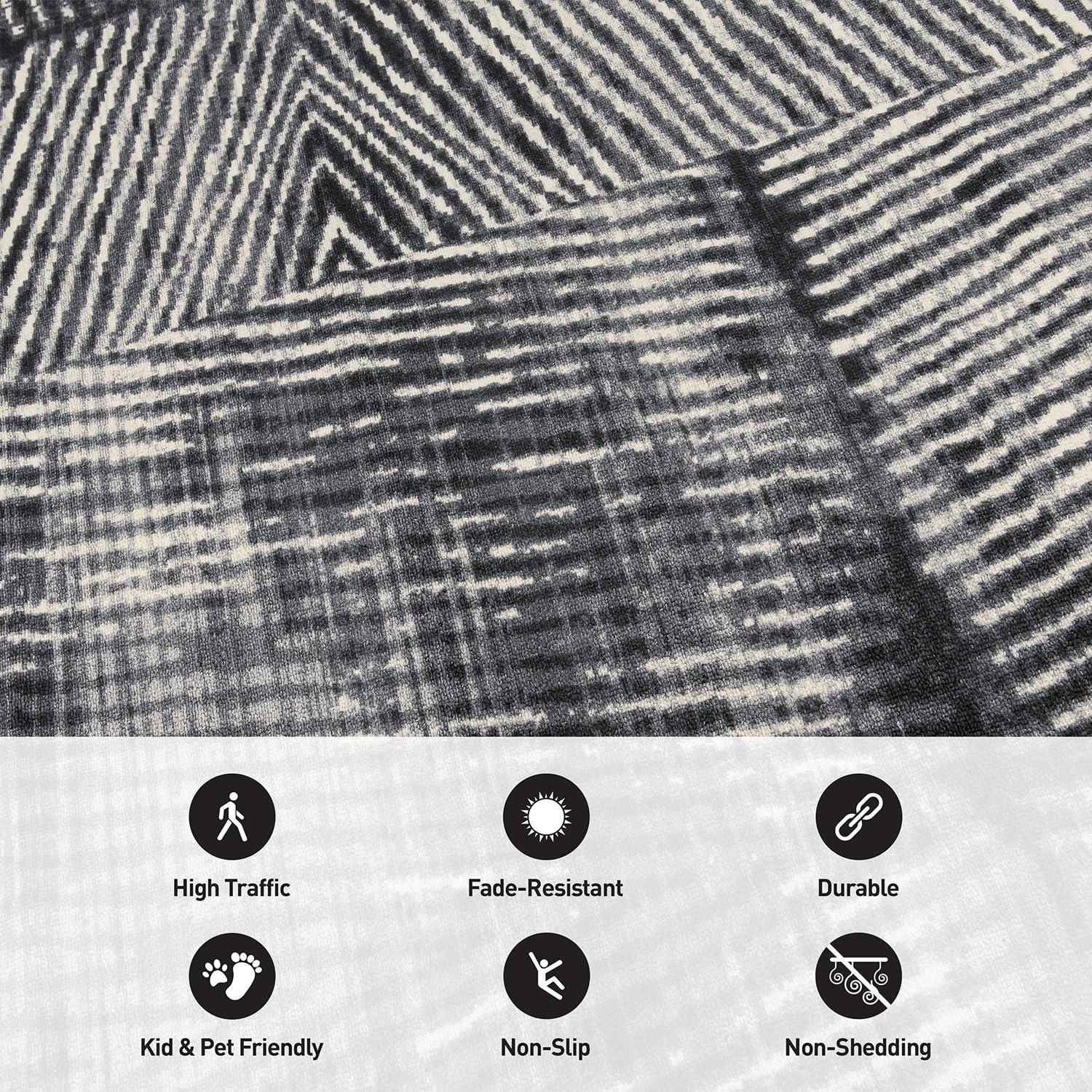 imageRugshop Geometric Stripe Distressed High Traffic Living RoomBedroomKitchen Home Office Non Slip Area Rug 5 x 7 GrayGrey