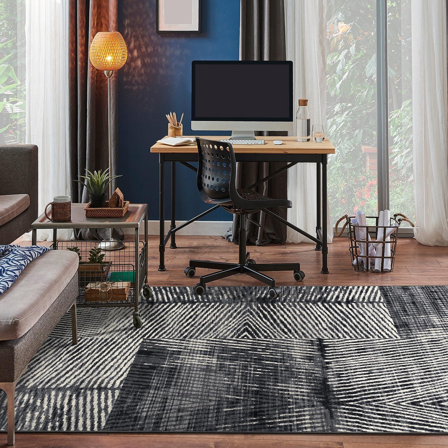 imageRugshop Geometric Stripe Distressed High Traffic Living RoomBedroomKitchen Home Office Non Slip Area Rug 5 x 7 GrayGrey