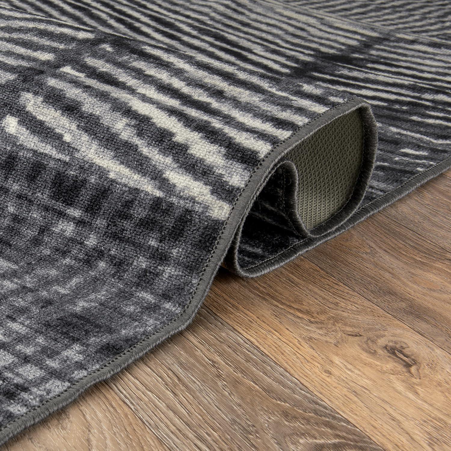 imageRugshop Geometric Stripe Distressed High Traffic Living RoomBedroomKitchen Home Office Non Slip Area Rug 5 x 7 GrayGrey