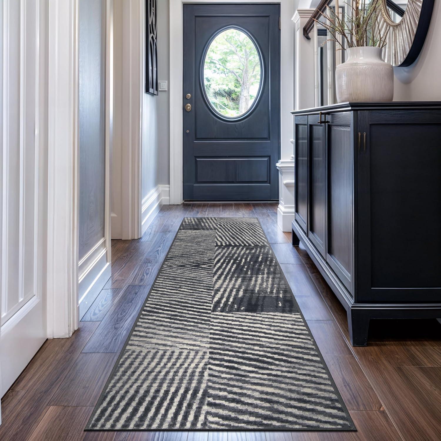 imageRugshop Geometric Stripe Distressed High Traffic Living RoomBedroomKitchen Home Office Non Slip Area Rug 5 x 7 GrayGrey