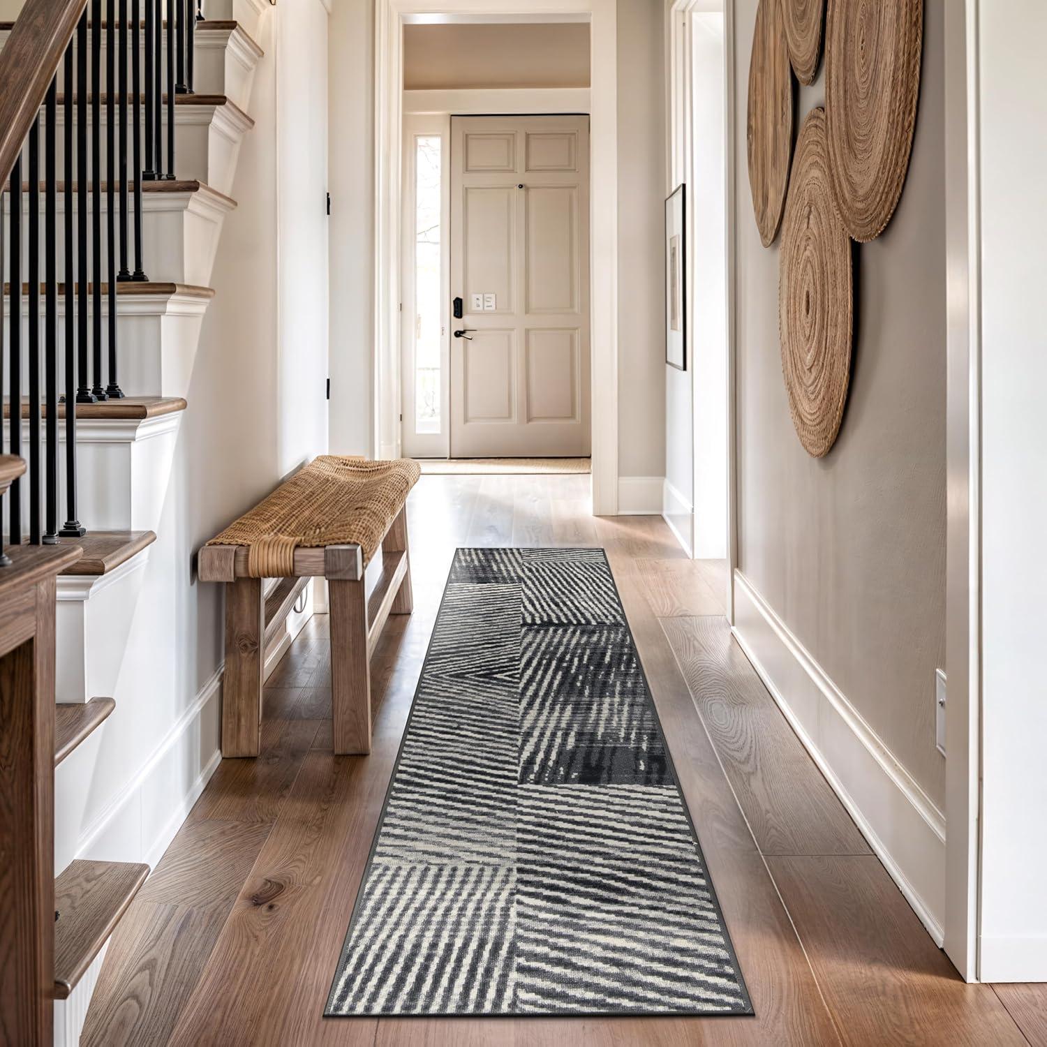 imageRugshop Geometric Stripe Distressed High Traffic Living RoomBedroomKitchen Home Office Non Slip Area Rug 5 x 7 GrayGrey