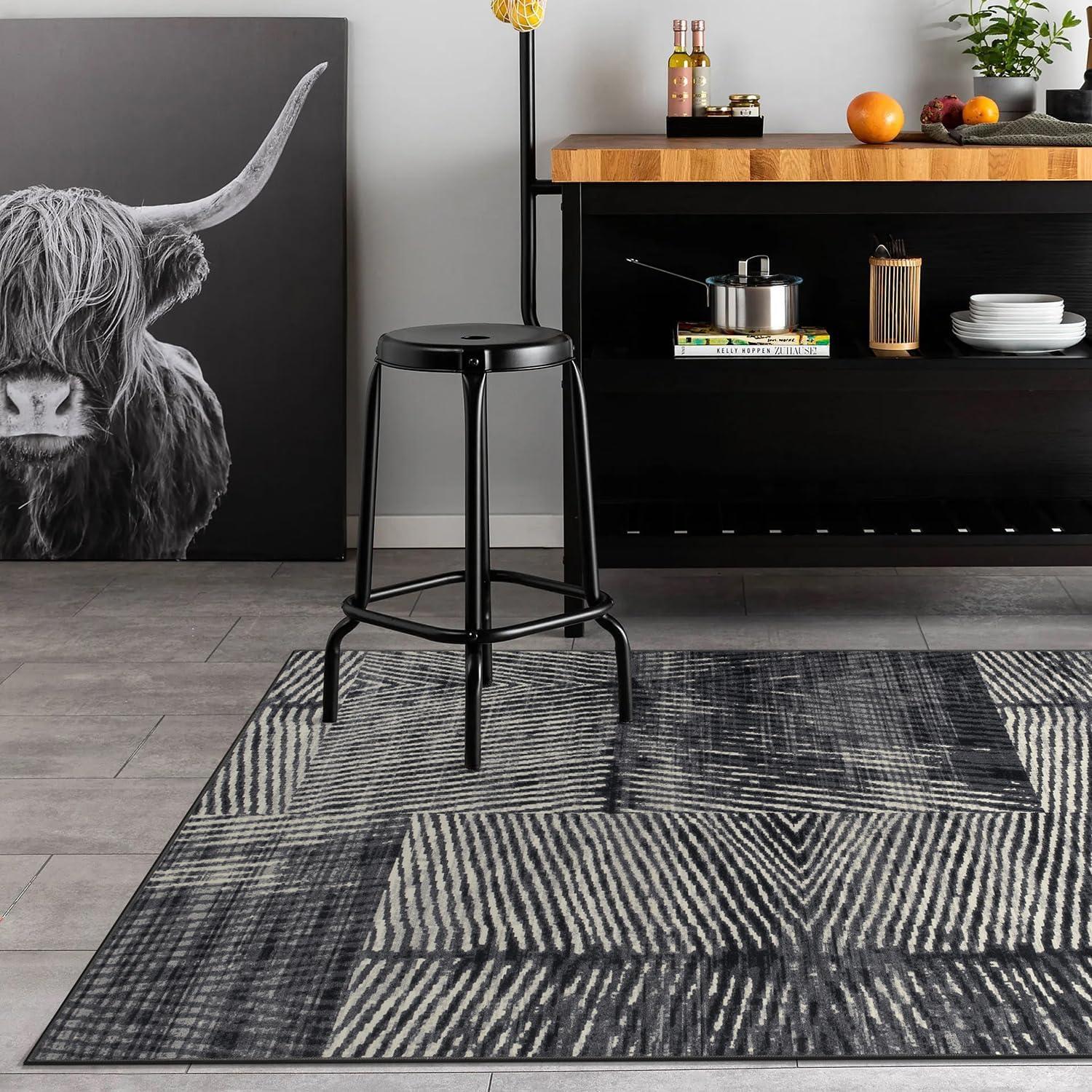 imageRugshop Geometric Stripe Distressed High Traffic Living RoomBedroomKitchen Home Office Non Slip Area Rug 5 x 7 GrayGrey