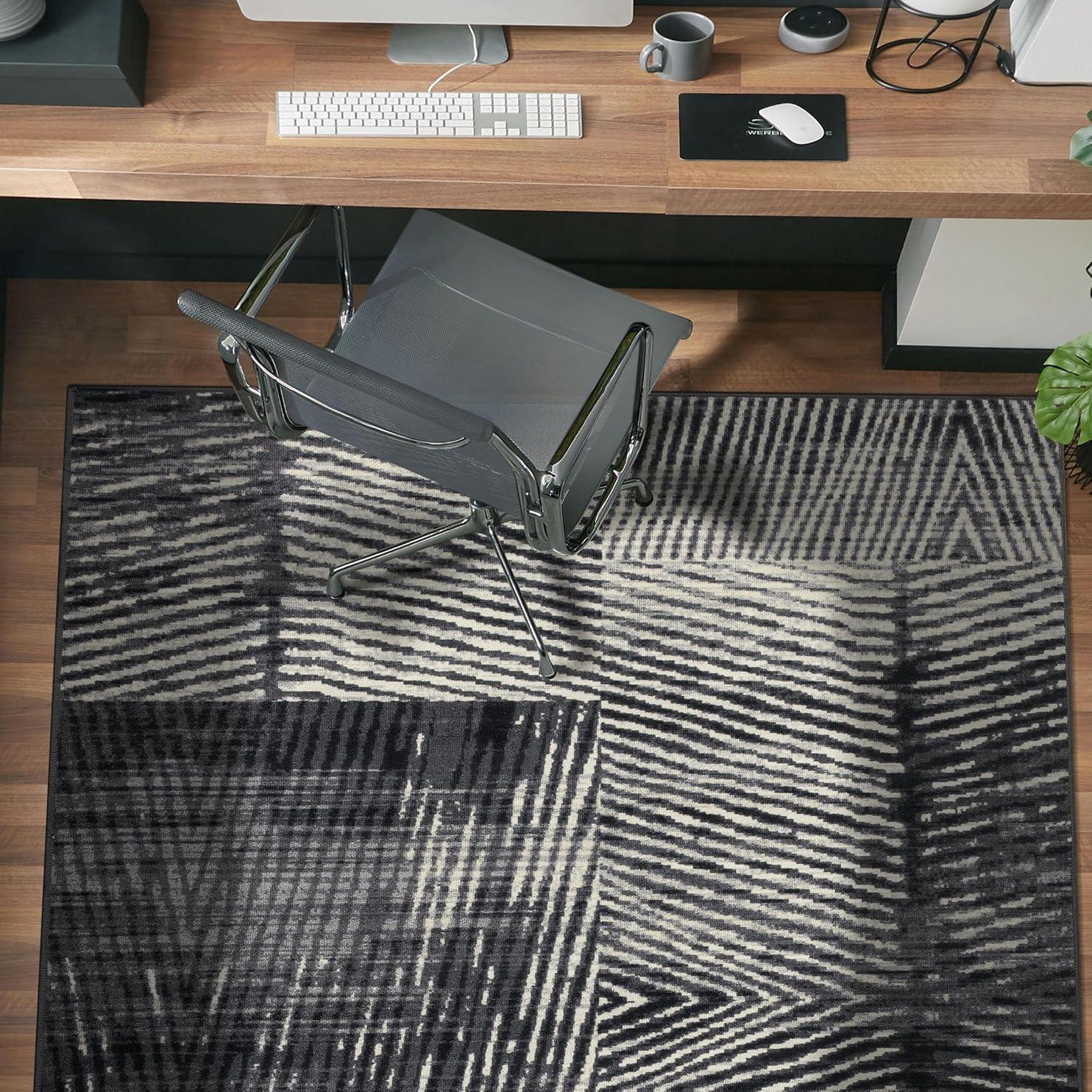 imageRugshop Geometric Stripe Distressed High Traffic Living RoomBedroomKitchen Home Office Non Slip Area Rug 5 x 7 GrayGrey