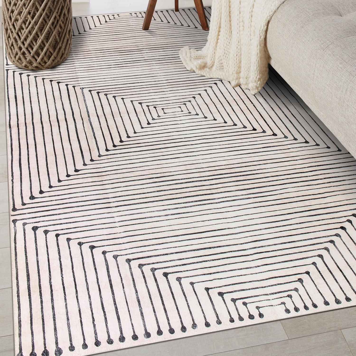 imageRugshop Marbella Bohemian Stripes Washable Non Slip Area Rug 5 x 7 BeigeBeige