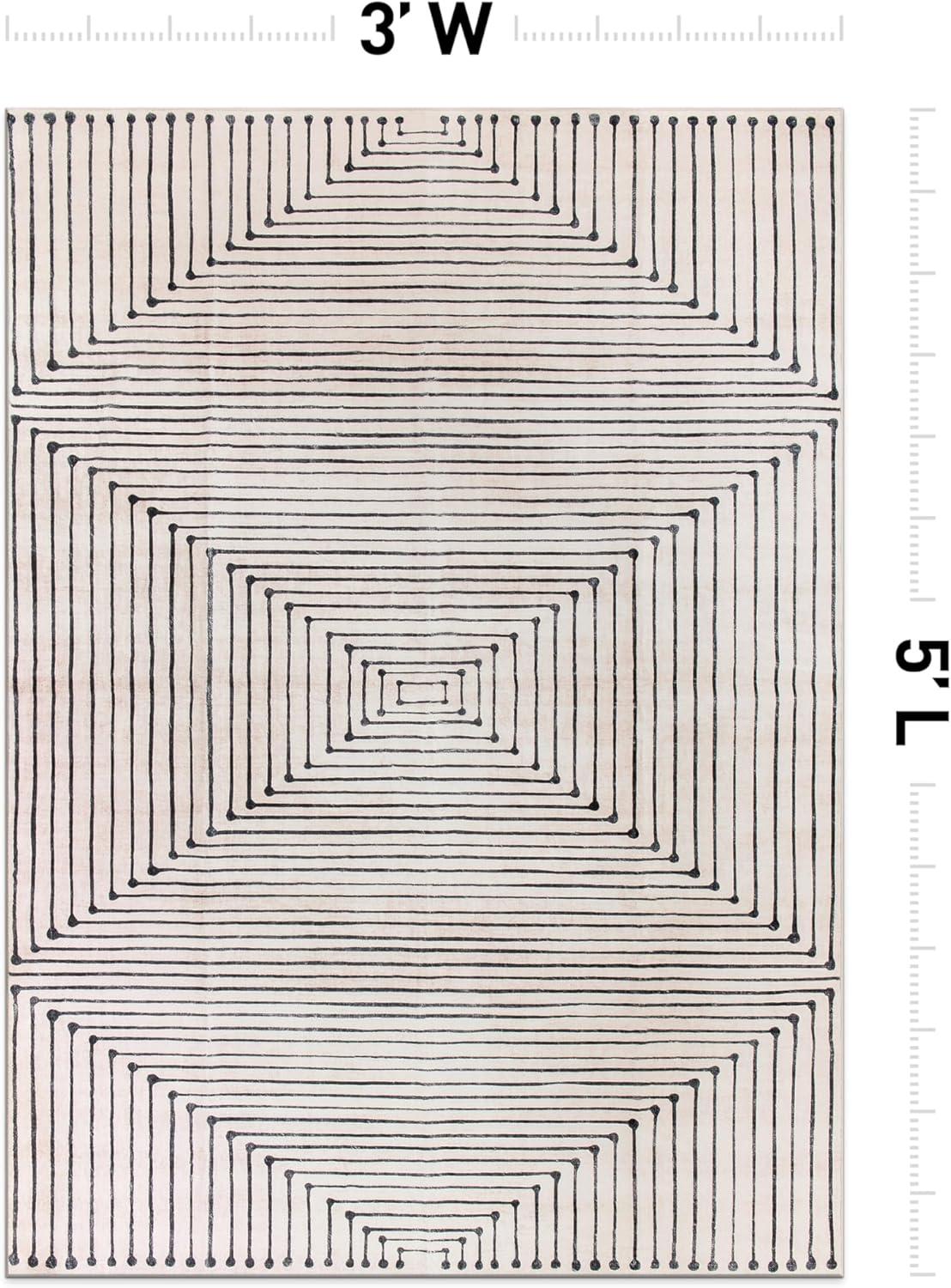 imageRugshop Marbella Bohemian Stripes Washable Non Slip Area Rug 5 x 7 BeigeBeige