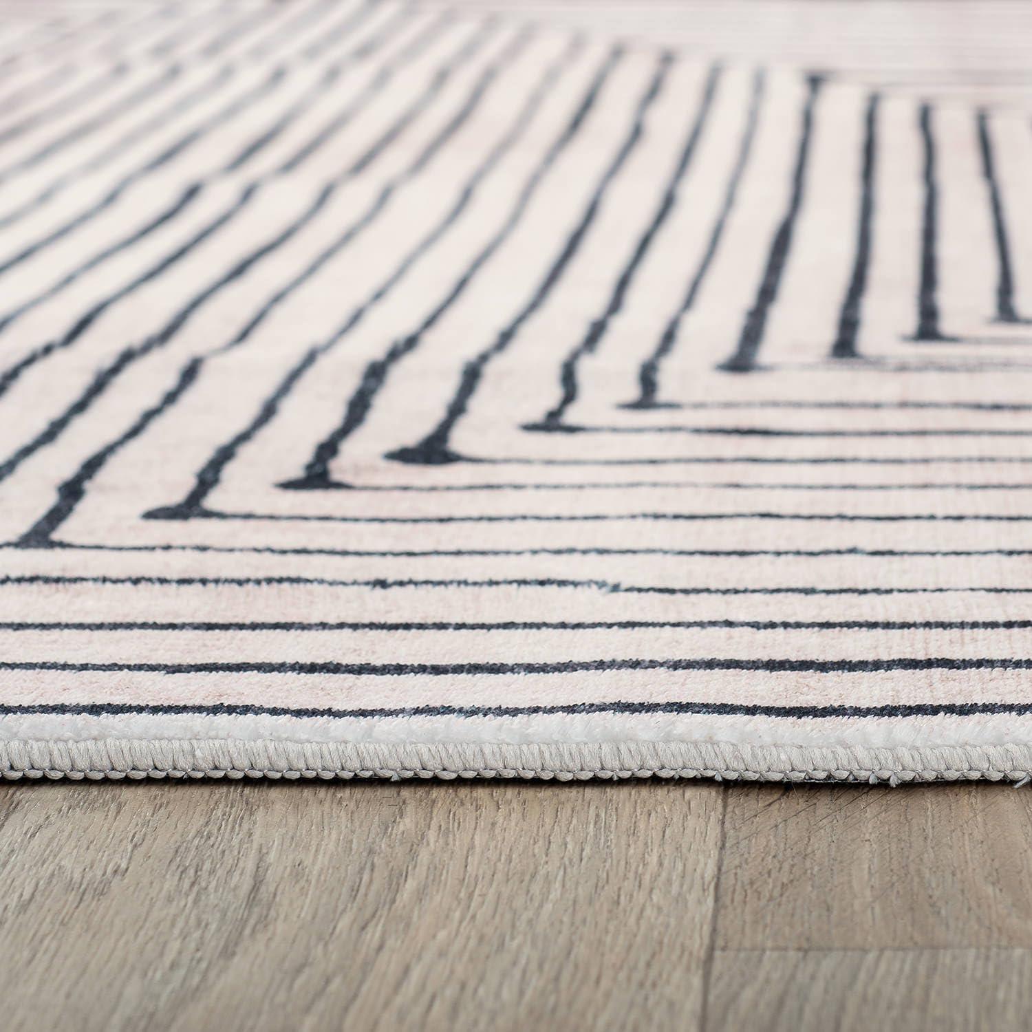 imageRugshop Marbella Bohemian Stripes Washable Non Slip Area Rug 5 x 7 BeigeBeige