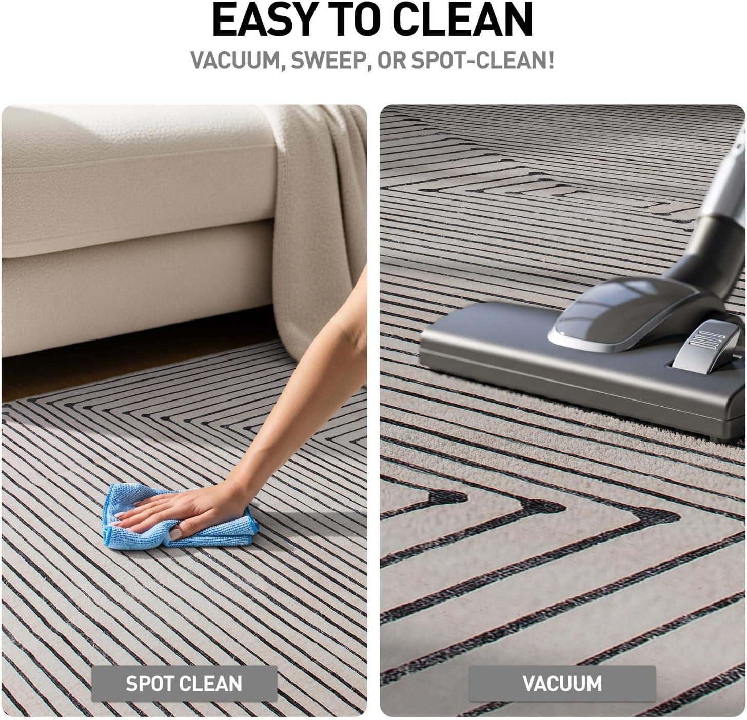 imageRugshop Marbella Bohemian Stripes Washable Non Slip Area Rug 5 x 7 BeigeBeige