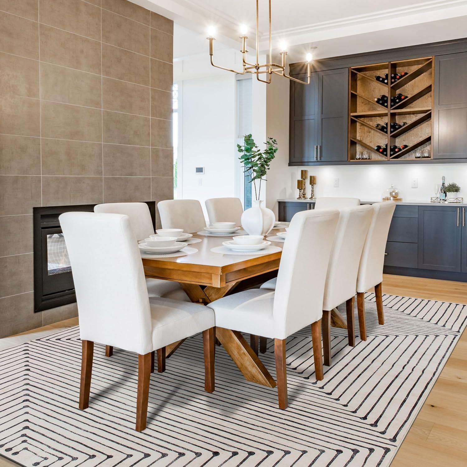 imageRugshop Marbella Bohemian Stripes Washable Non Slip Area Rug 5 x 7 BeigeBeige