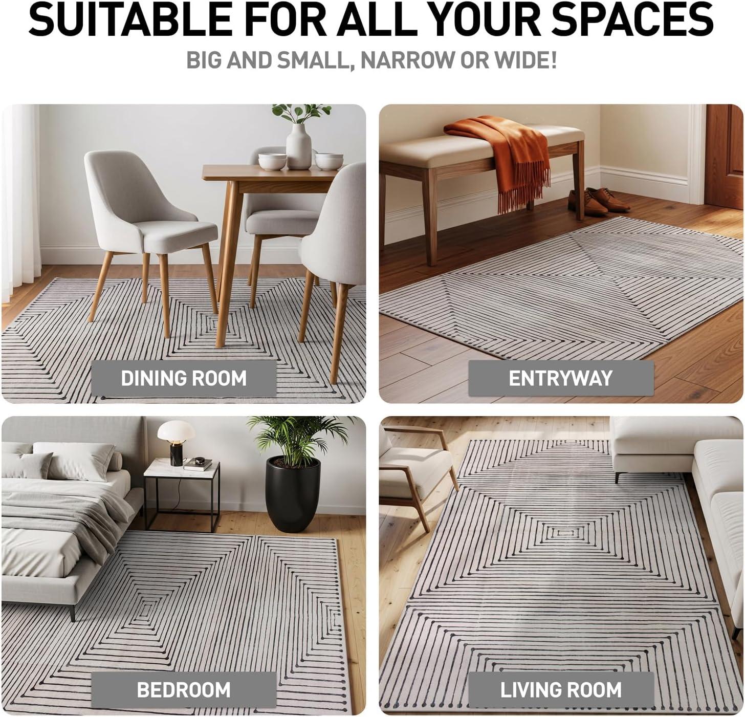 imageRugshop Marbella Bohemian Stripes Washable Non Slip Area Rug 5 x 7 BeigeBeige