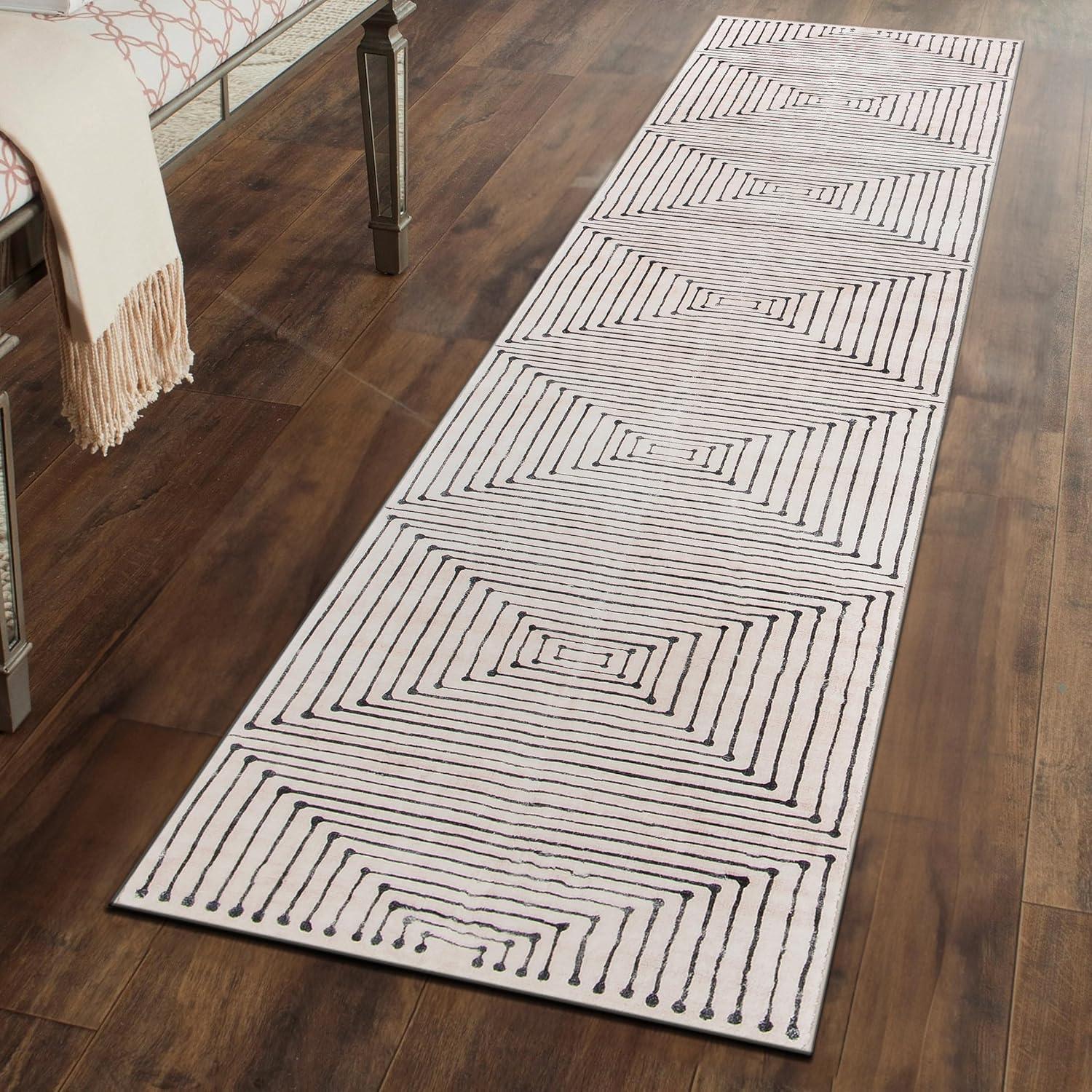 imageRugshop Marbella Bohemian Stripes Washable Non Slip Area Rug 5 x 7 BeigeBeige
