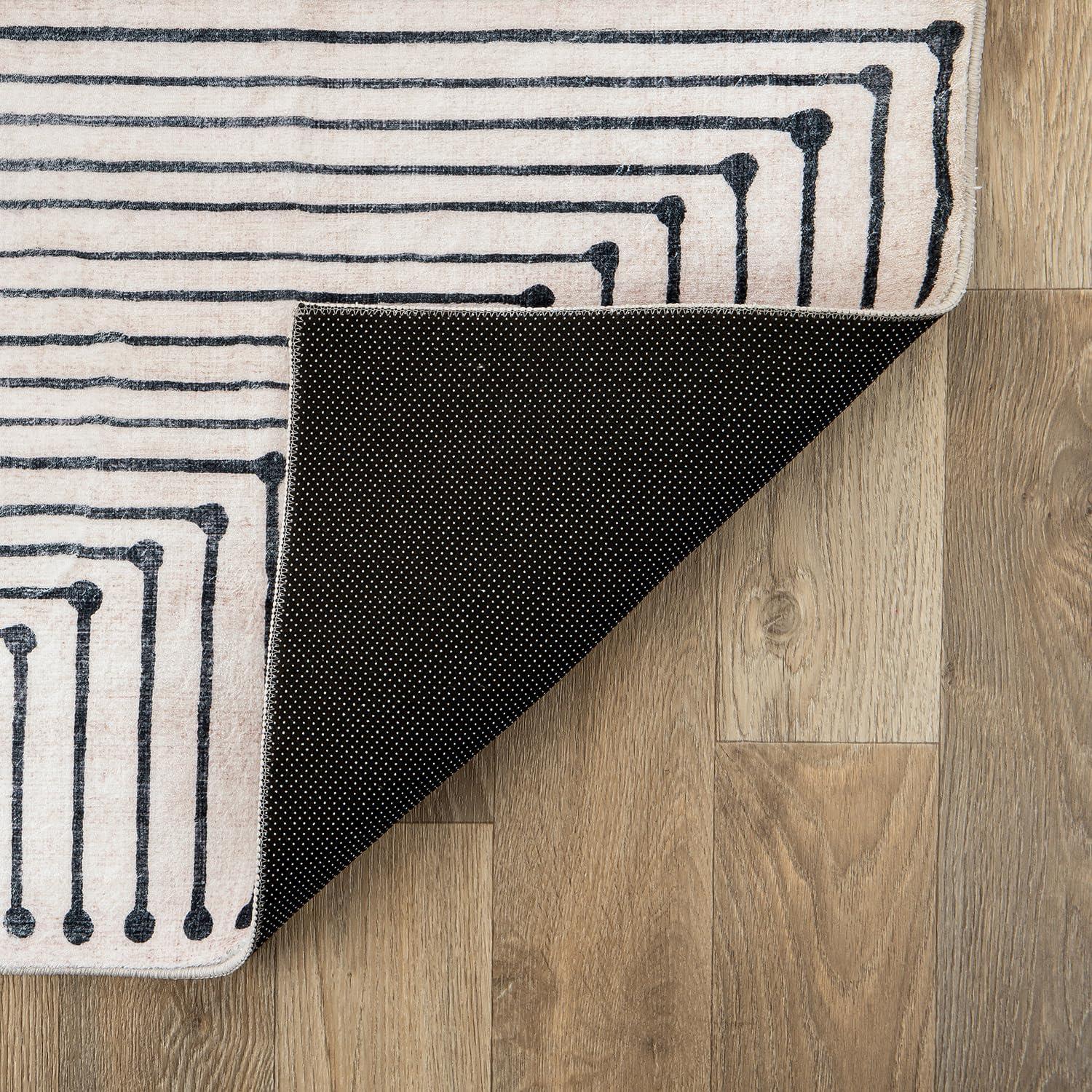 imageRugshop Marbella Bohemian Stripes Washable Non Slip Area Rug 5 x 7 BeigeBeige