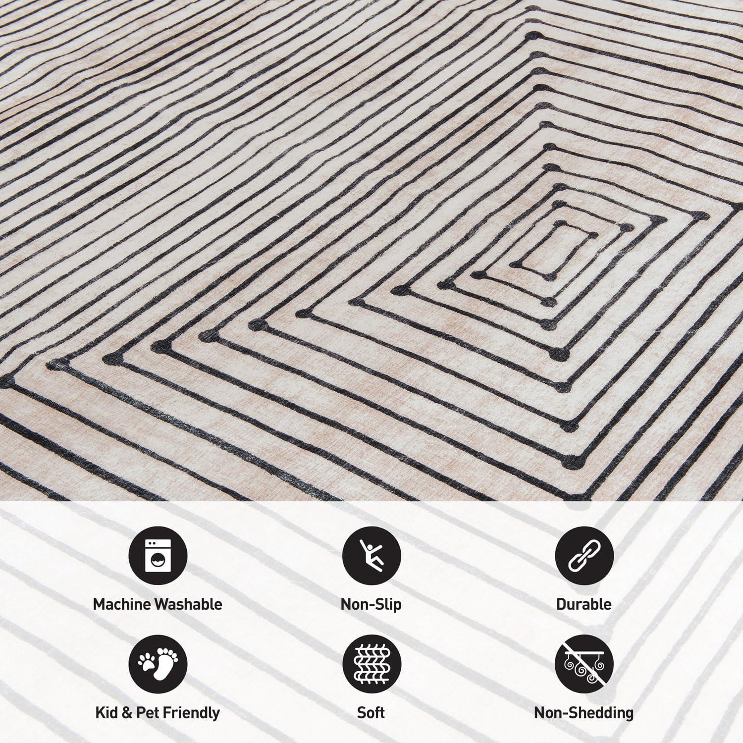 imageRugshop Marbella Bohemian Stripes Washable Non Slip Area Rug 5 x 7 BeigeBeige