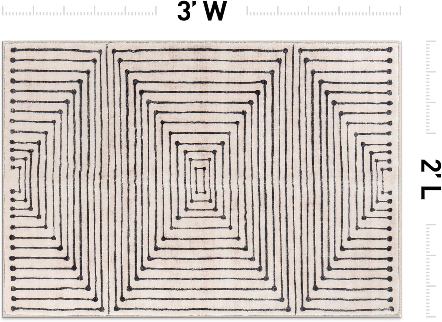 imageRugshop Marbella Bohemian Stripes Washable Non Slip Area Rug 5 x 7 BeigeBeige