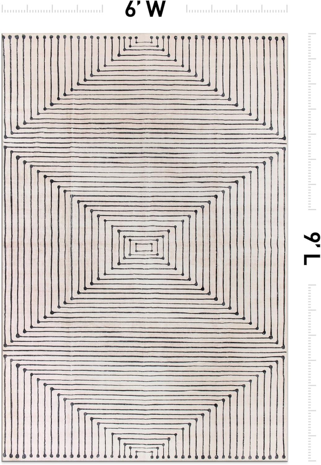 imageRugshop Marbella Bohemian Stripes Washable Non Slip Area Rug 5 x 7 BeigeBeige