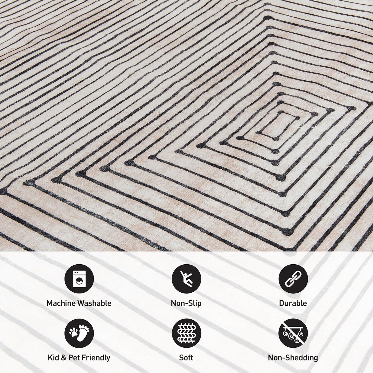 imageRugshop Marbella Bohemian Stripes Washable Non Slip Area Rug 5 x 7 BeigeBeige