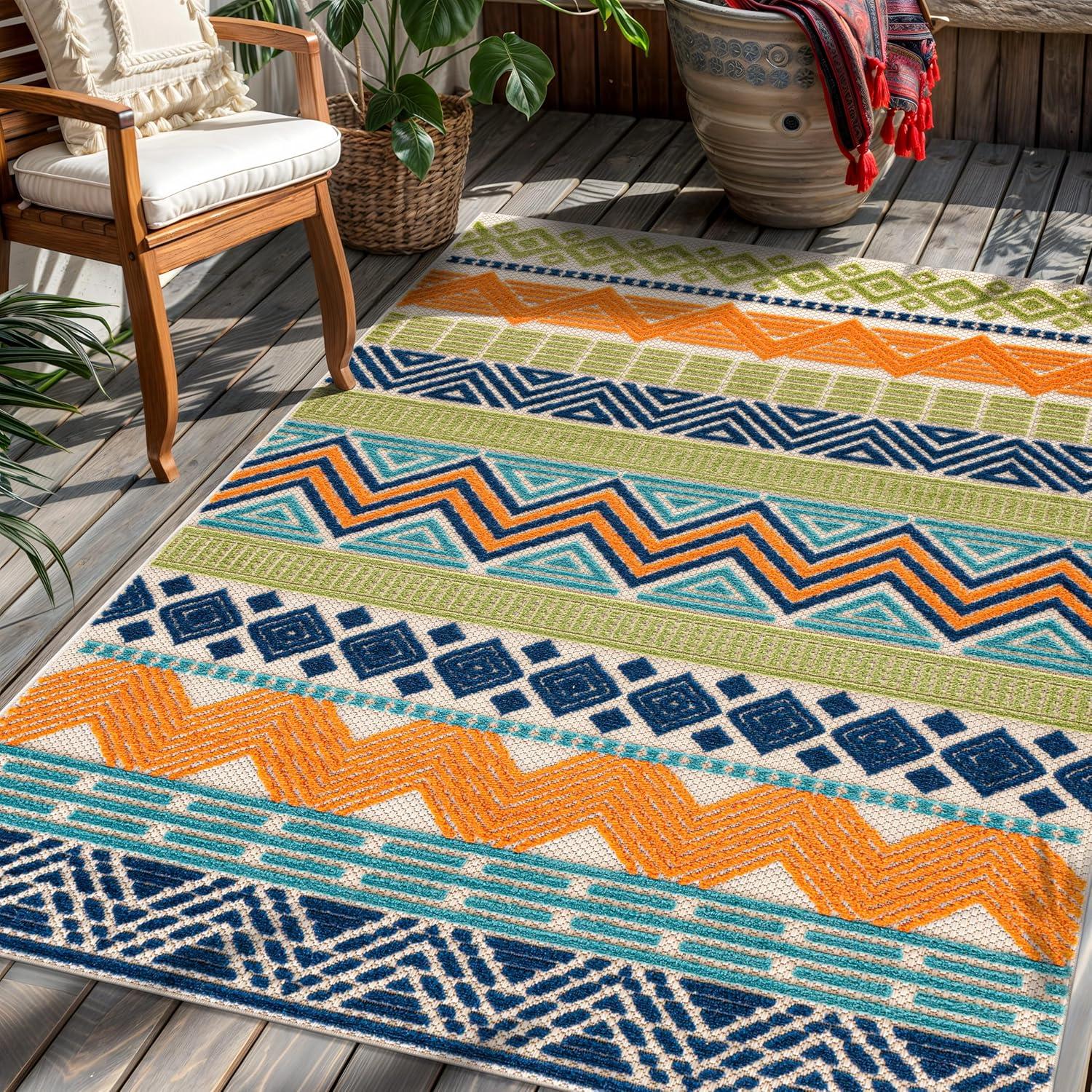imageRugshop Marbella Contemporary Boho NonShedding Patio Deck Backyard IndoorOutdoor Area Rug 5 x 7 GrayMulti Color