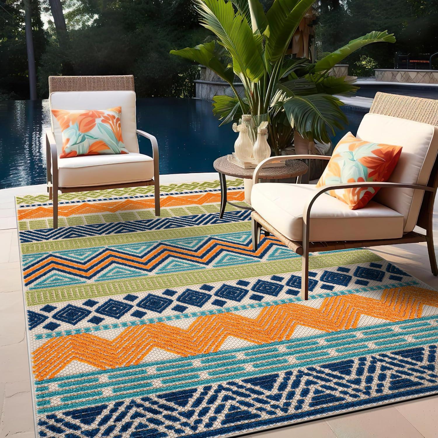 imageRugshop Marbella Contemporary Boho NonShedding Patio Deck Backyard IndoorOutdoor Area Rug 5 x 7 GrayMulti Color