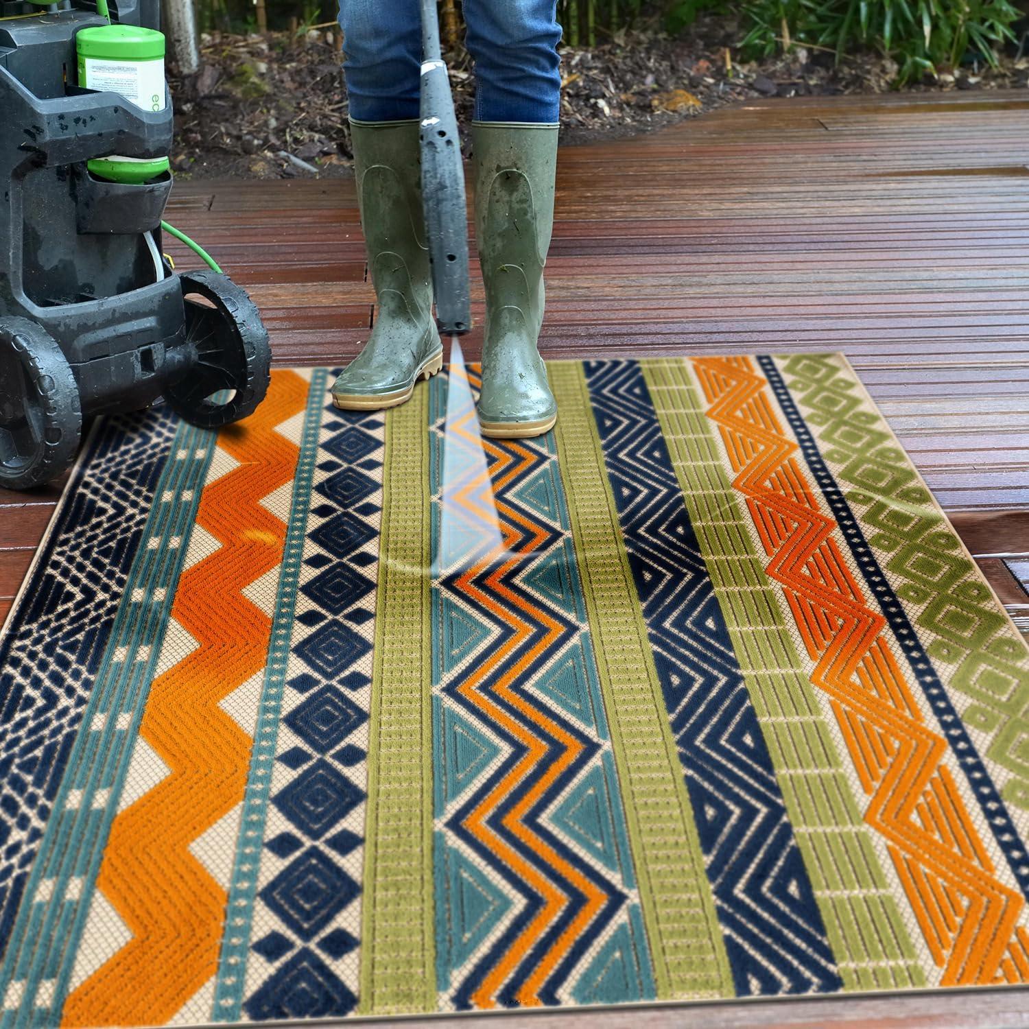 imageRugshop Marbella Contemporary Boho NonShedding Patio Deck Backyard IndoorOutdoor Area Rug 5 x 7 GrayMulti Color