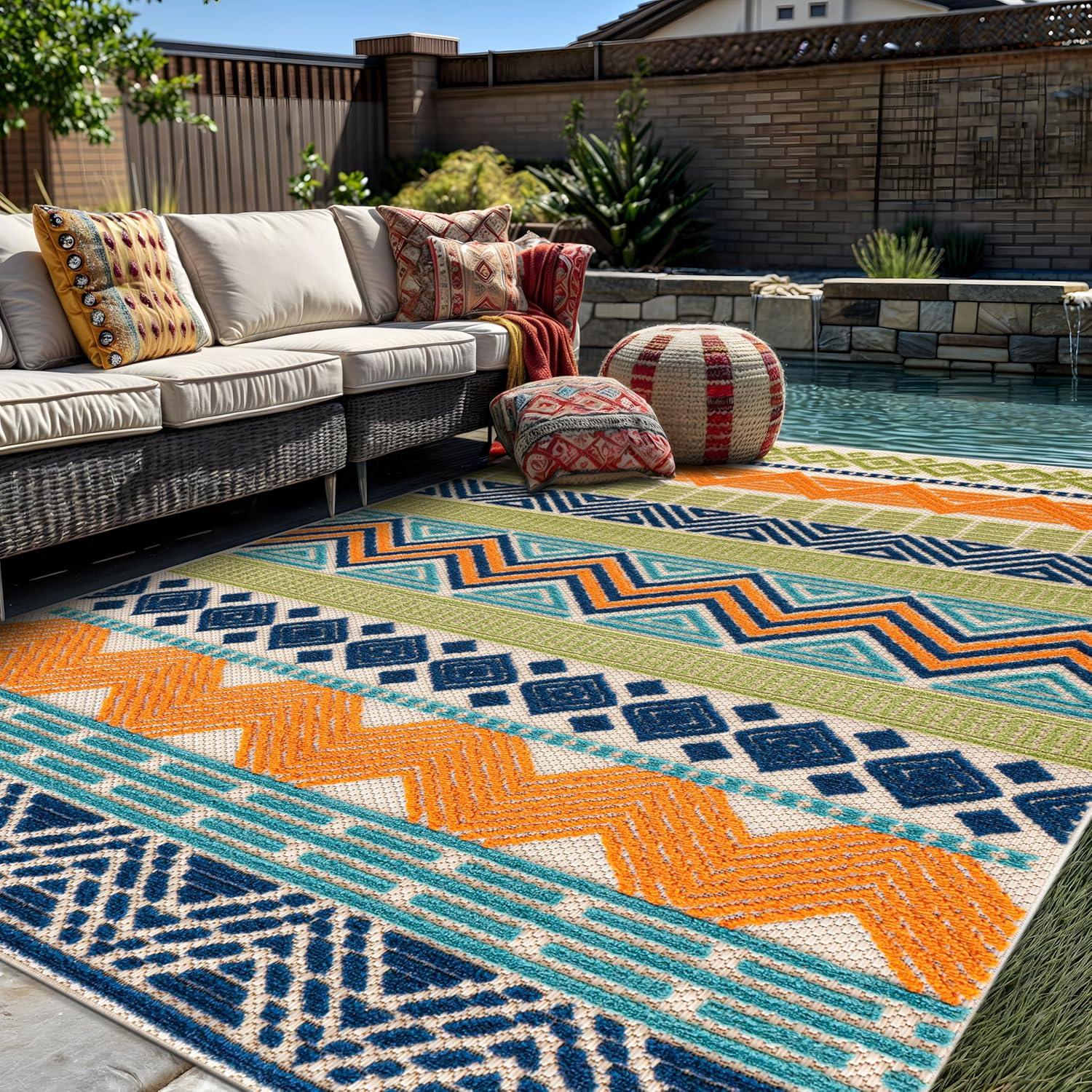 imageRugshop Marbella Contemporary Boho NonShedding Patio Deck Backyard IndoorOutdoor Area Rug 5 x 7 GrayMulti Color