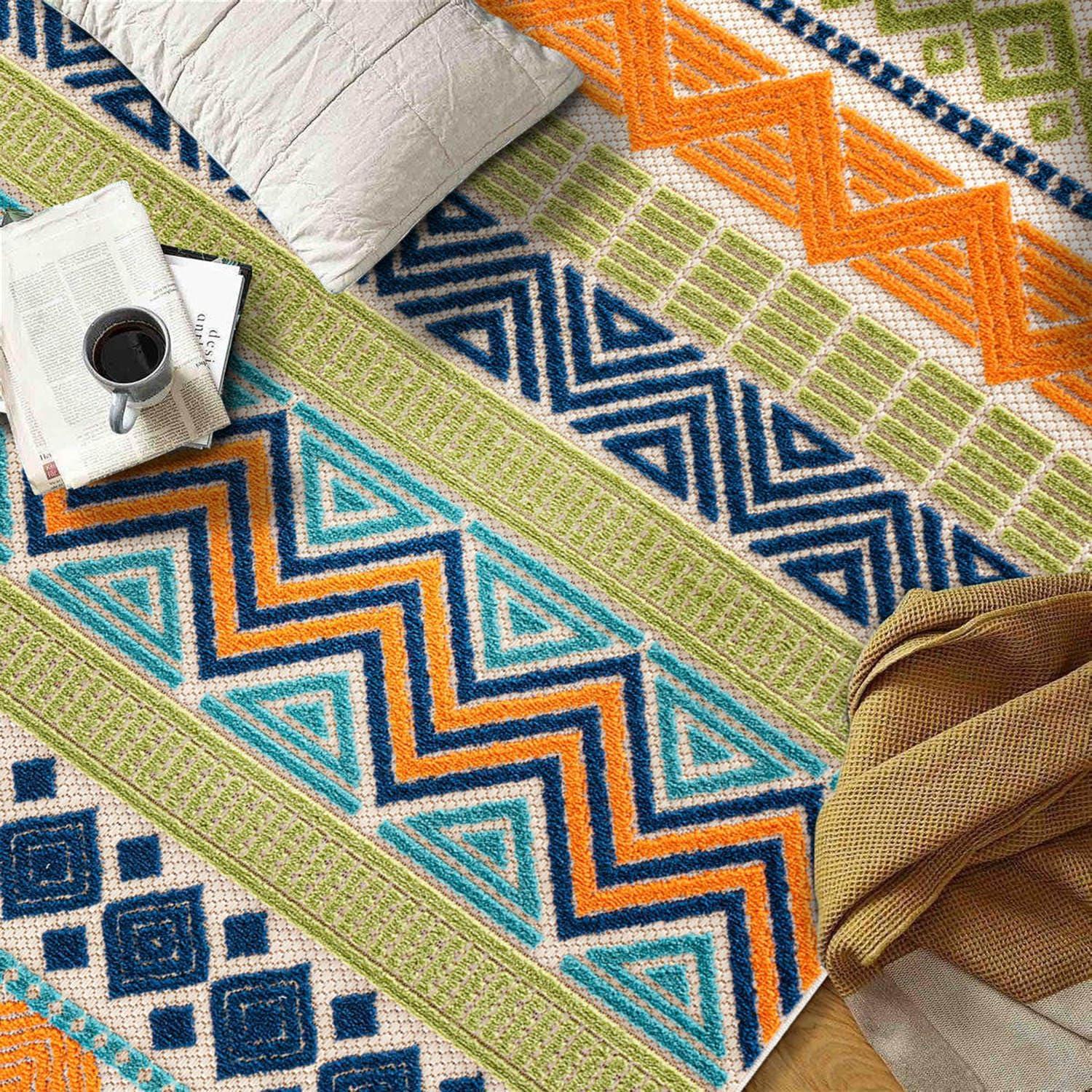 imageRugshop Marbella Contemporary Boho NonShedding Patio Deck Backyard IndoorOutdoor Area Rug 5 x 7 GrayMulti Color