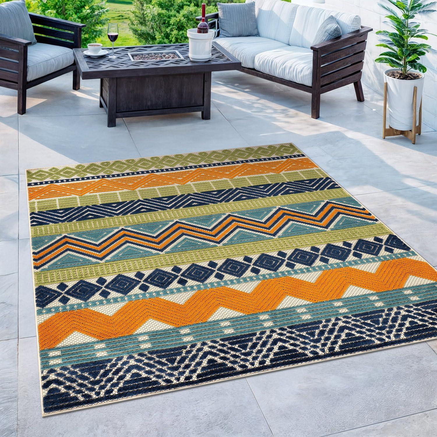 imageRugshop Marbella Contemporary Boho NonShedding Patio Deck Backyard IndoorOutdoor Area Rug 5 x 7 GrayMulti Color