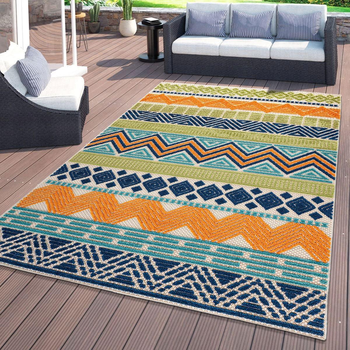 imageRugshop Marbella Contemporary Boho NonShedding Patio Deck Backyard IndoorOutdoor Area Rug 5 x 7 GrayMulti Color
