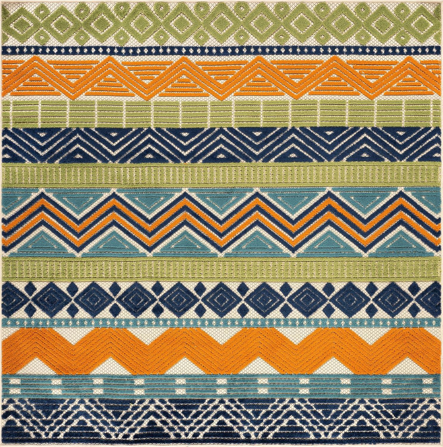 imageRugshop Marbella Contemporary Boho NonShedding Patio Deck Backyard IndoorOutdoor Area Rug 5 x 7 GrayMulti Color