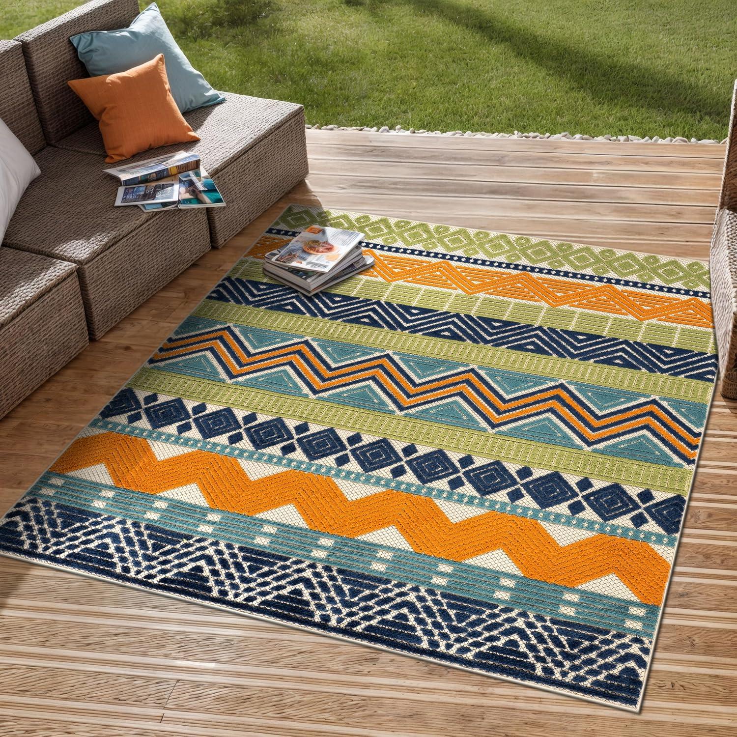 imageRugshop Marbella Contemporary Boho NonShedding Patio Deck Backyard IndoorOutdoor Area Rug 5 x 7 GrayMulti Color
