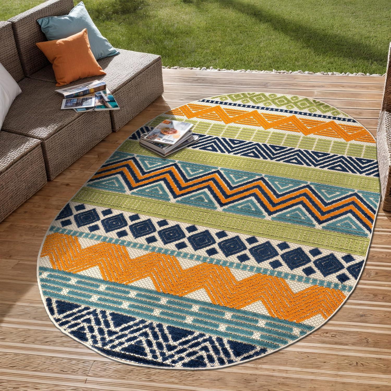 imageRugshop Marbella Contemporary Boho NonShedding Patio Deck Backyard IndoorOutdoor Area Rug 5 x 7 GrayMulti Color