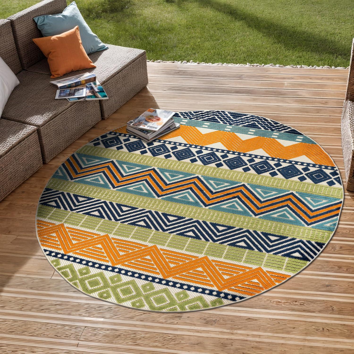 imageRugshop Marbella Contemporary Boho NonShedding Patio Deck Backyard IndoorOutdoor Area Rug 5 x 7 GrayMulti Color