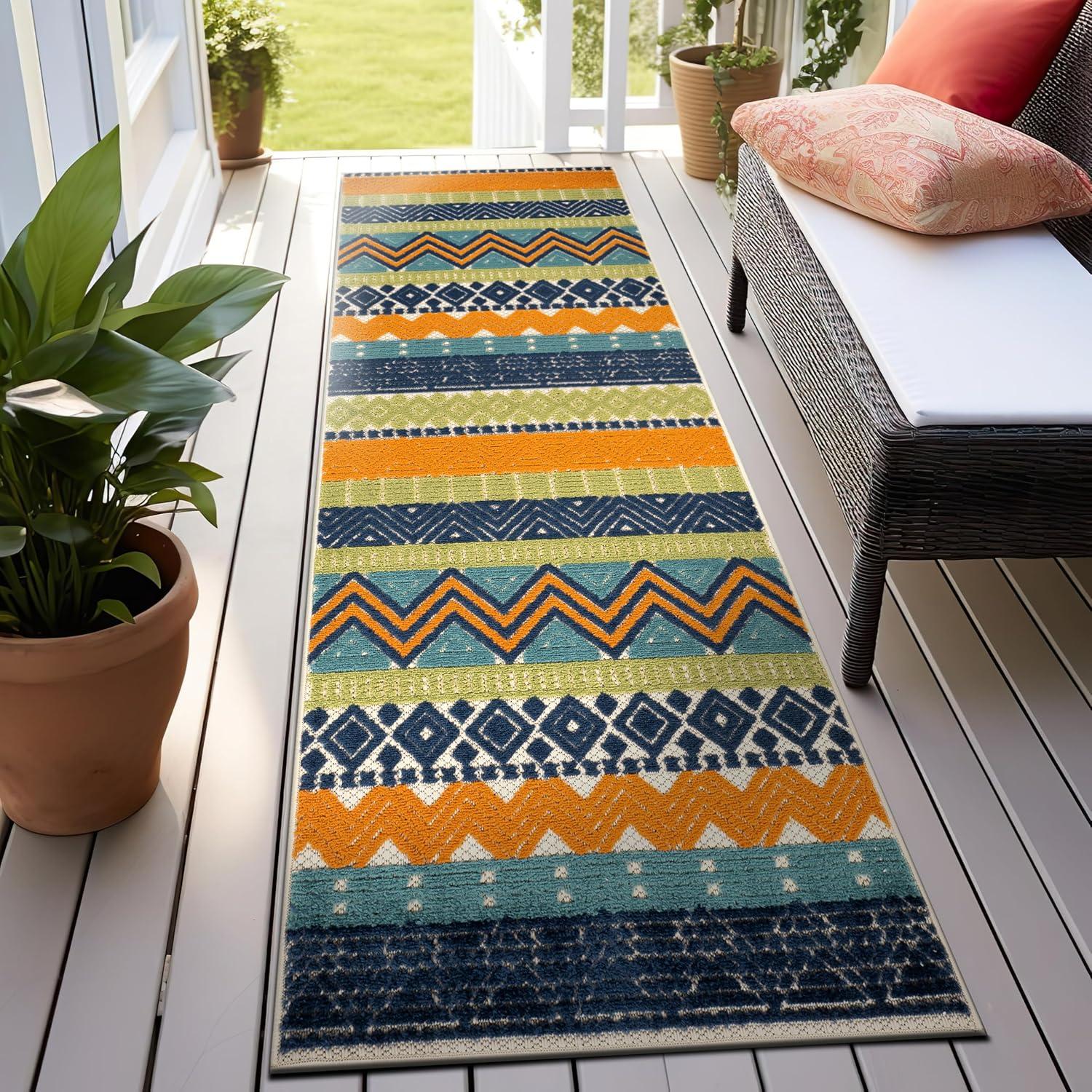 imageRugshop Marbella Contemporary Boho NonShedding Patio Deck Backyard IndoorOutdoor Area Rug 5 x 7 GrayMulti Color