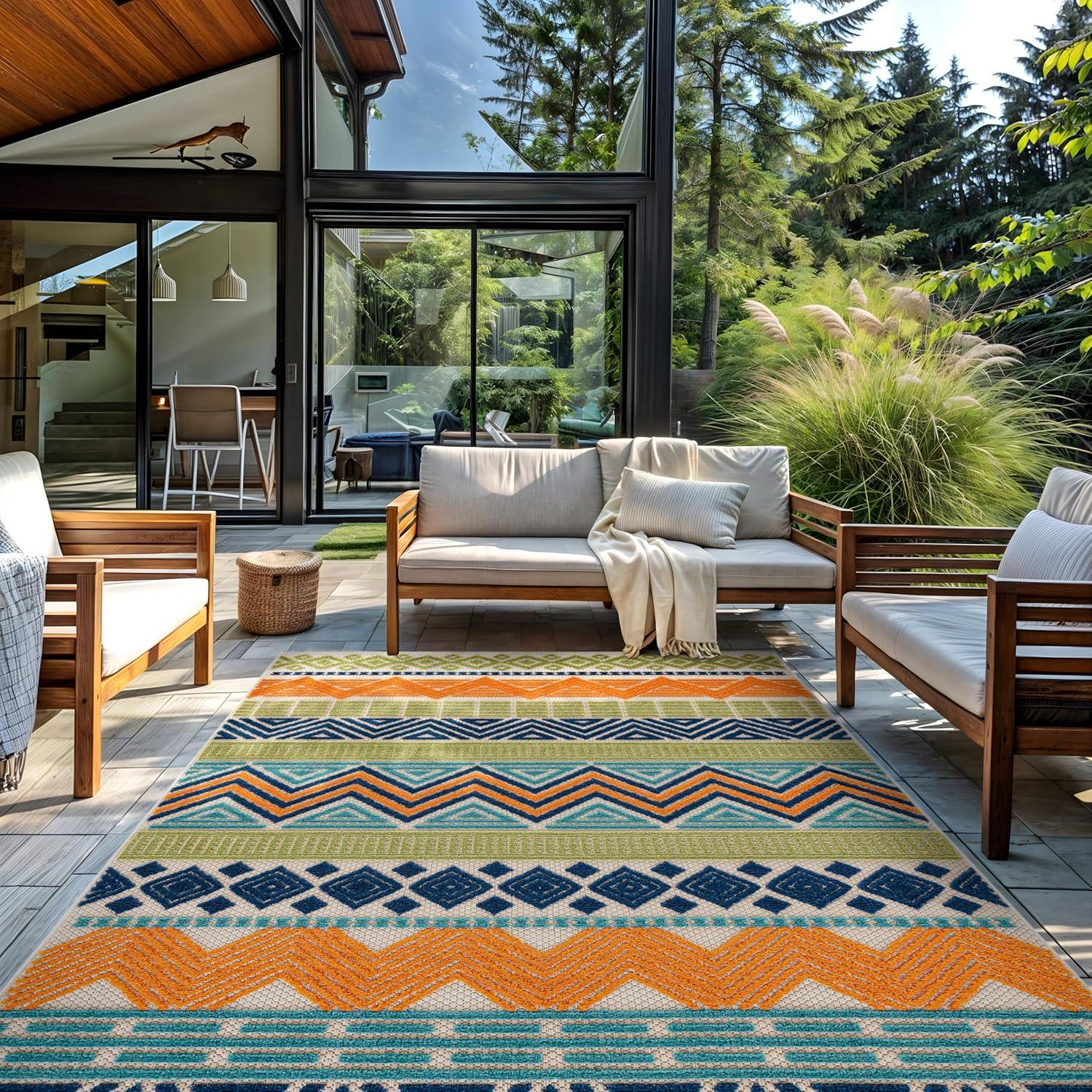 imageRugshop Marbella Contemporary Boho NonShedding Patio Deck Backyard IndoorOutdoor Area Rug 5 x 7 GrayMulti Color