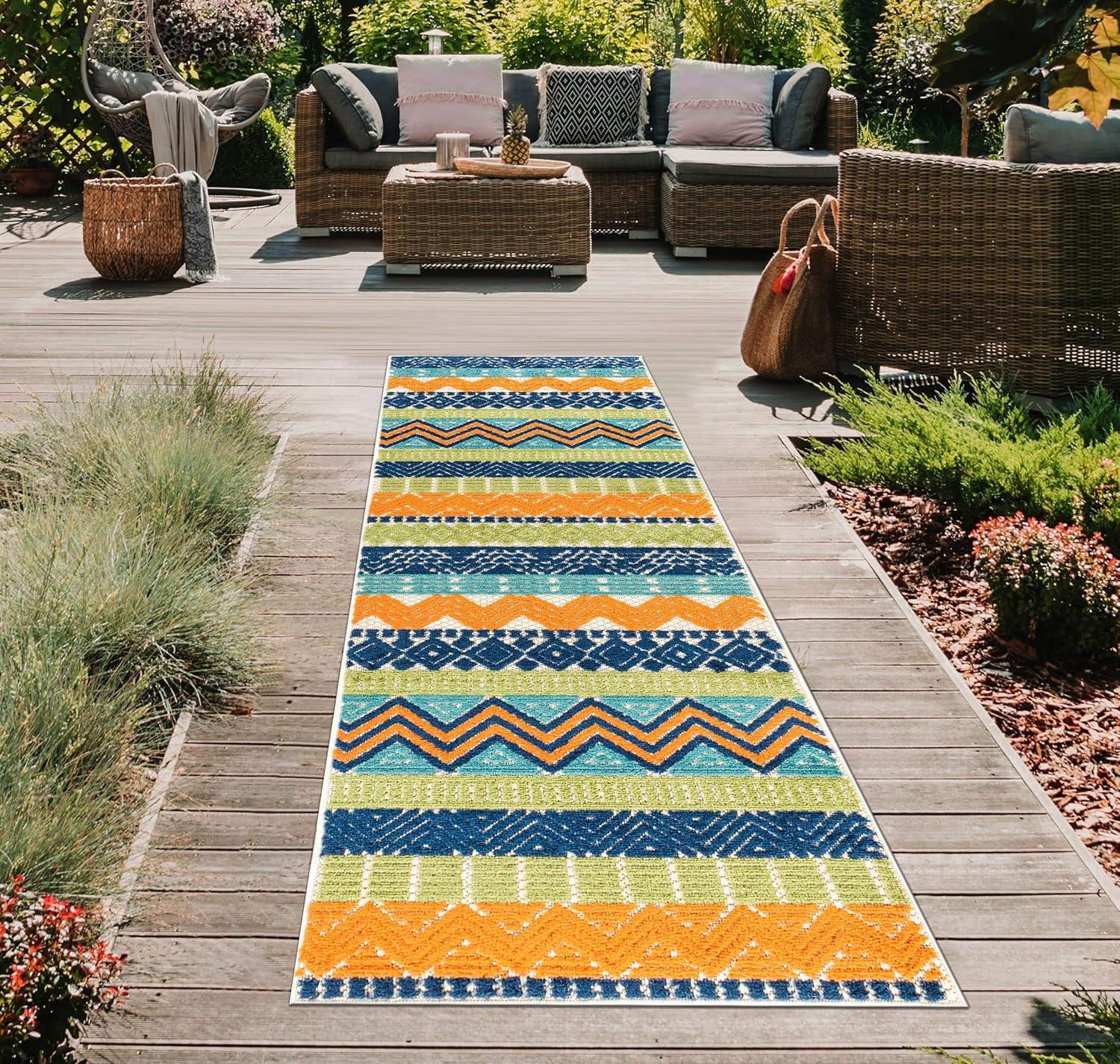 imageRugshop Marbella Contemporary Boho NonShedding Patio Deck Backyard IndoorOutdoor Area Rug 5 x 7 GrayMulti Color