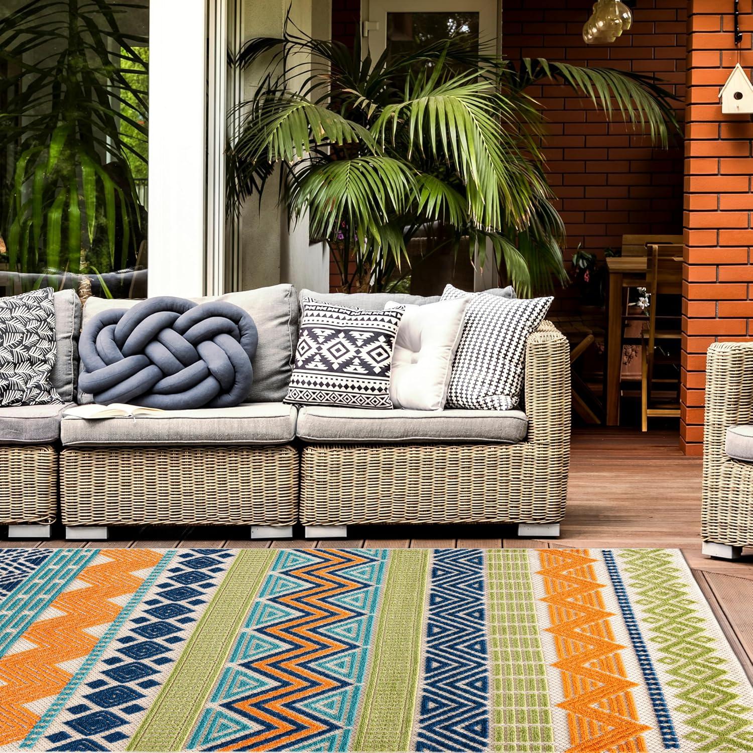 imageRugshop Marbella Contemporary Boho NonShedding Patio Deck Backyard IndoorOutdoor Area Rug 5 x 7 GrayMulti Color
