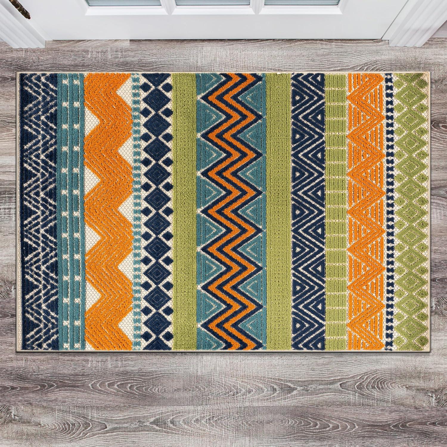 imageRugshop Marbella Contemporary Boho NonShedding Patio Deck Backyard IndoorOutdoor Area Rug 5 x 7 GrayMulti Color