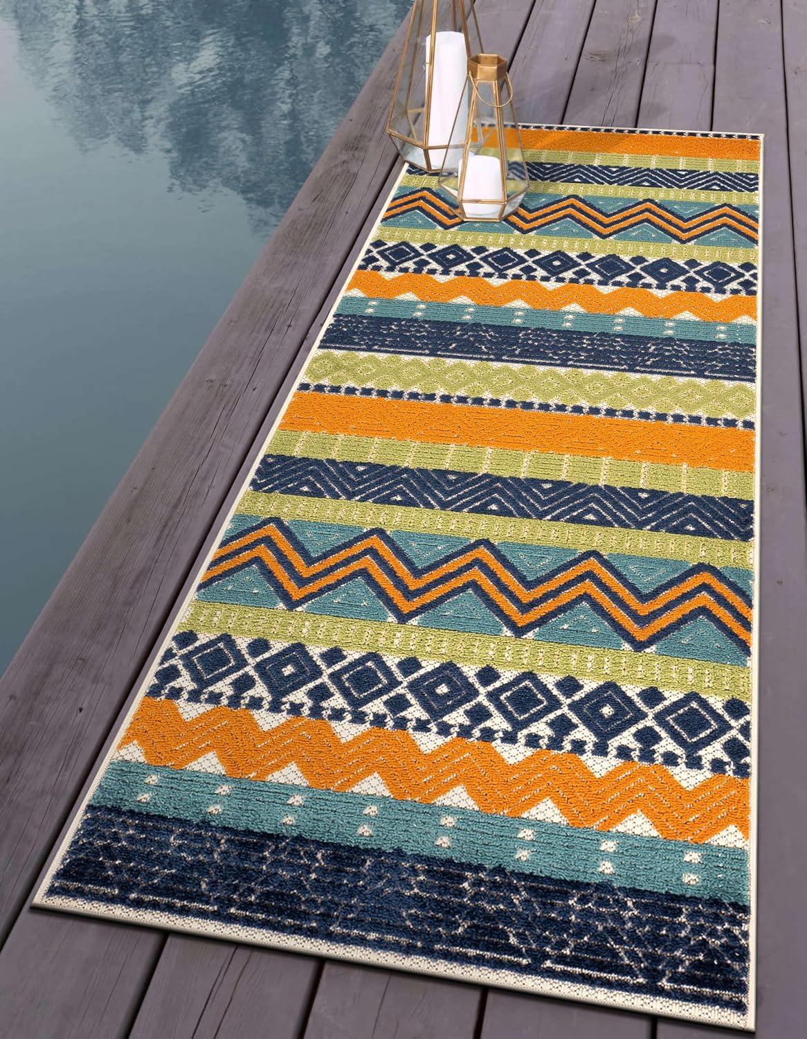 imageRugshop Marbella Contemporary Boho NonShedding Patio Deck Backyard IndoorOutdoor Area Rug 5 x 7 GrayMulti Color