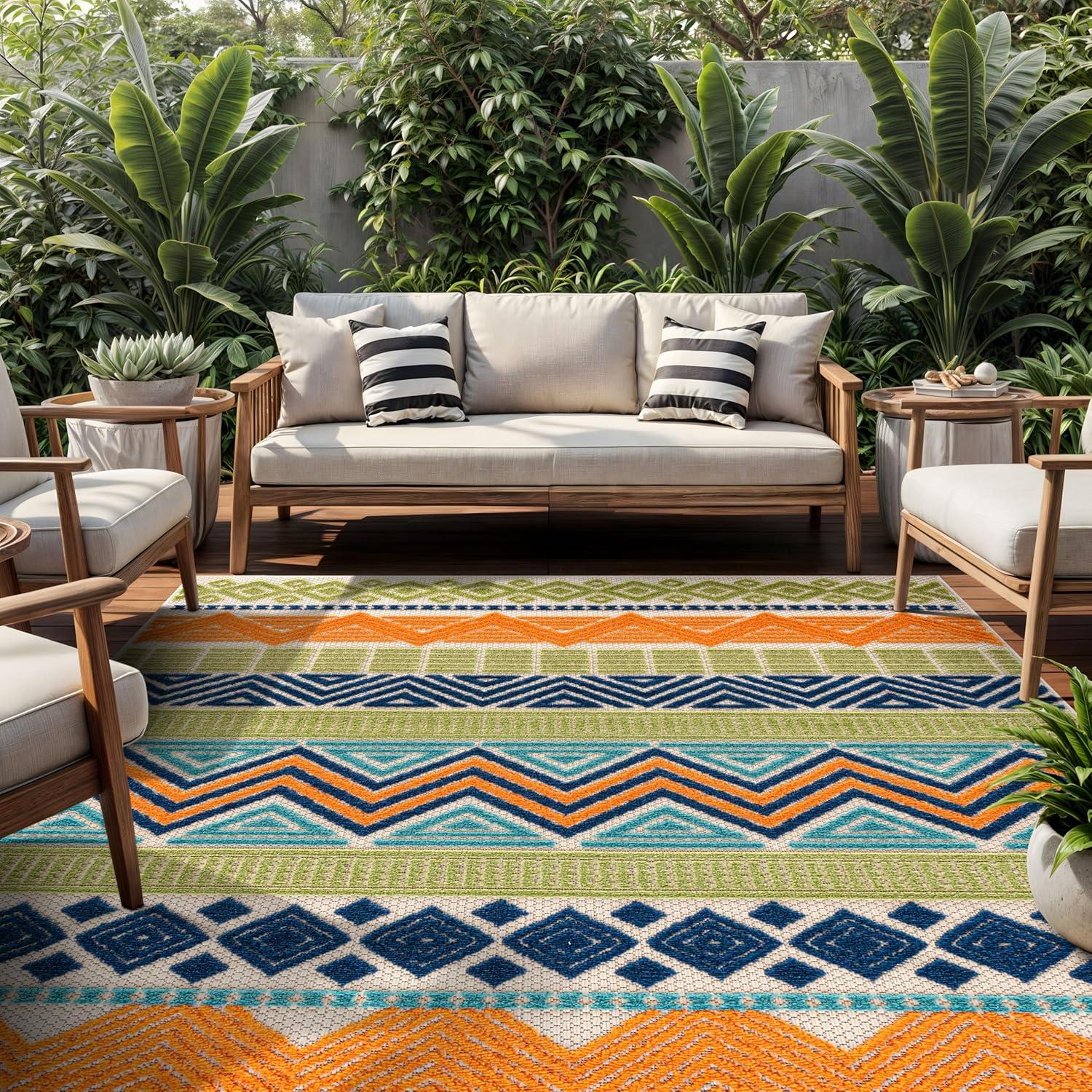 imageRugshop Marbella Contemporary Boho NonShedding Patio Deck Backyard IndoorOutdoor Area Rug 5 x 7 GrayMulti Color