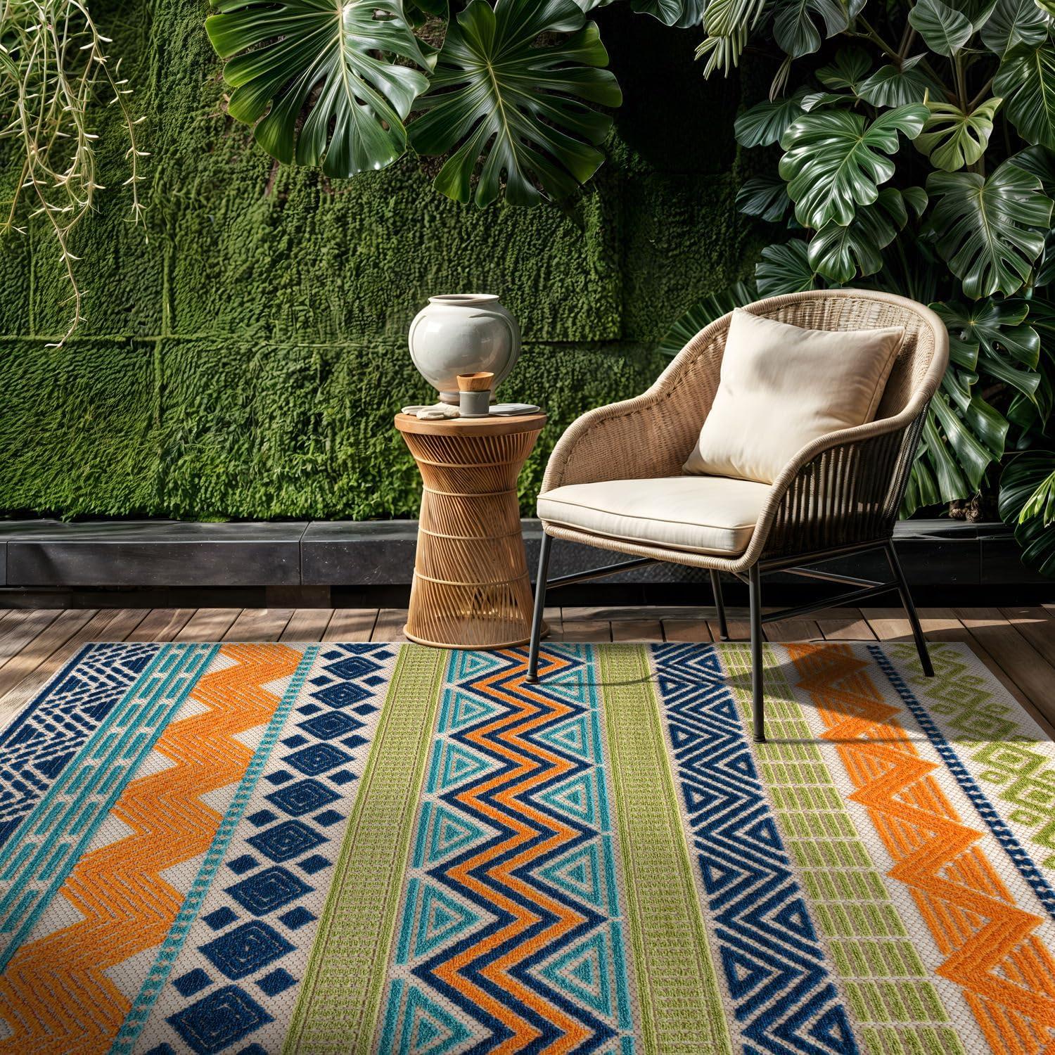 imageRugshop Marbella Contemporary Boho NonShedding Patio Deck Backyard IndoorOutdoor Area Rug 5 x 7 GrayMulti Color