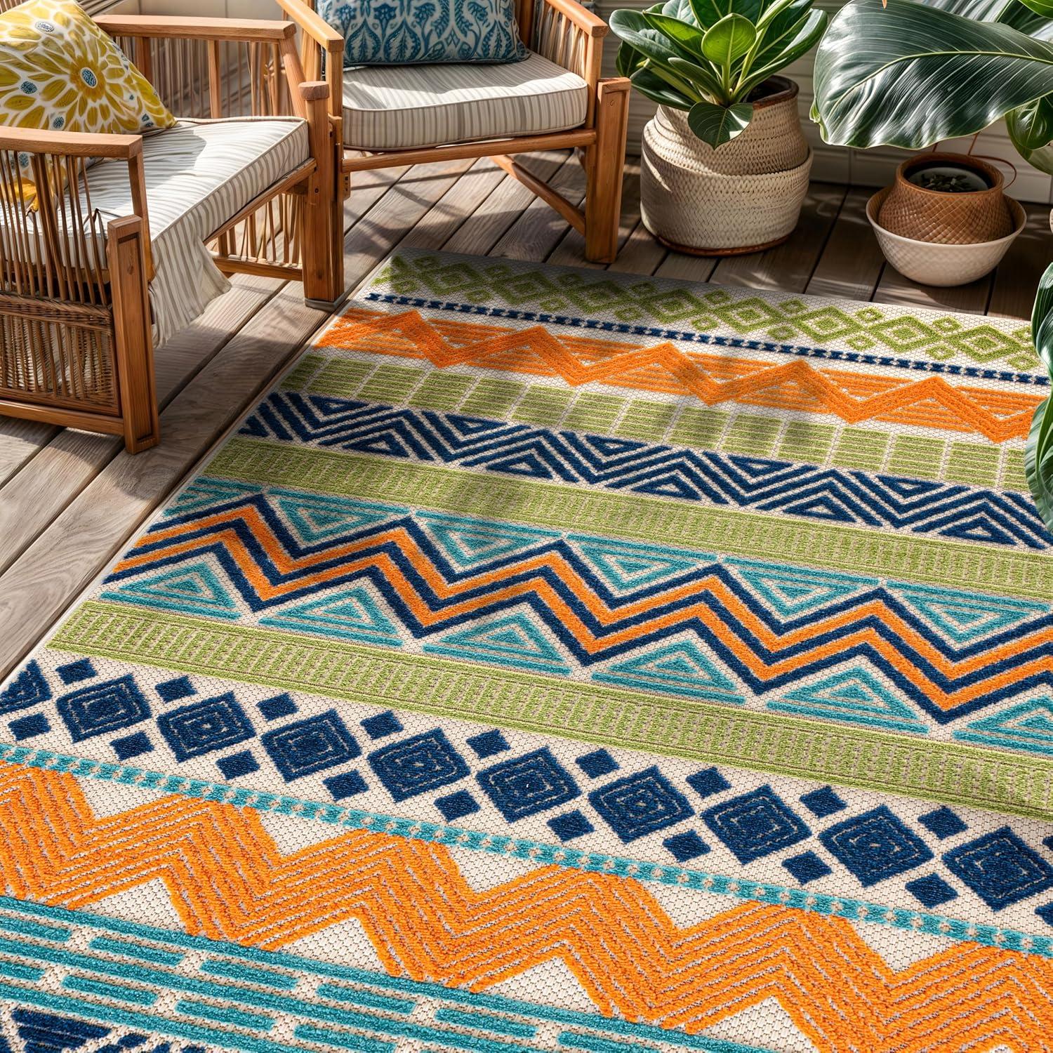imageRugshop Marbella Contemporary Boho NonShedding Patio Deck Backyard IndoorOutdoor Area Rug 5 x 7 GrayMulti Color
