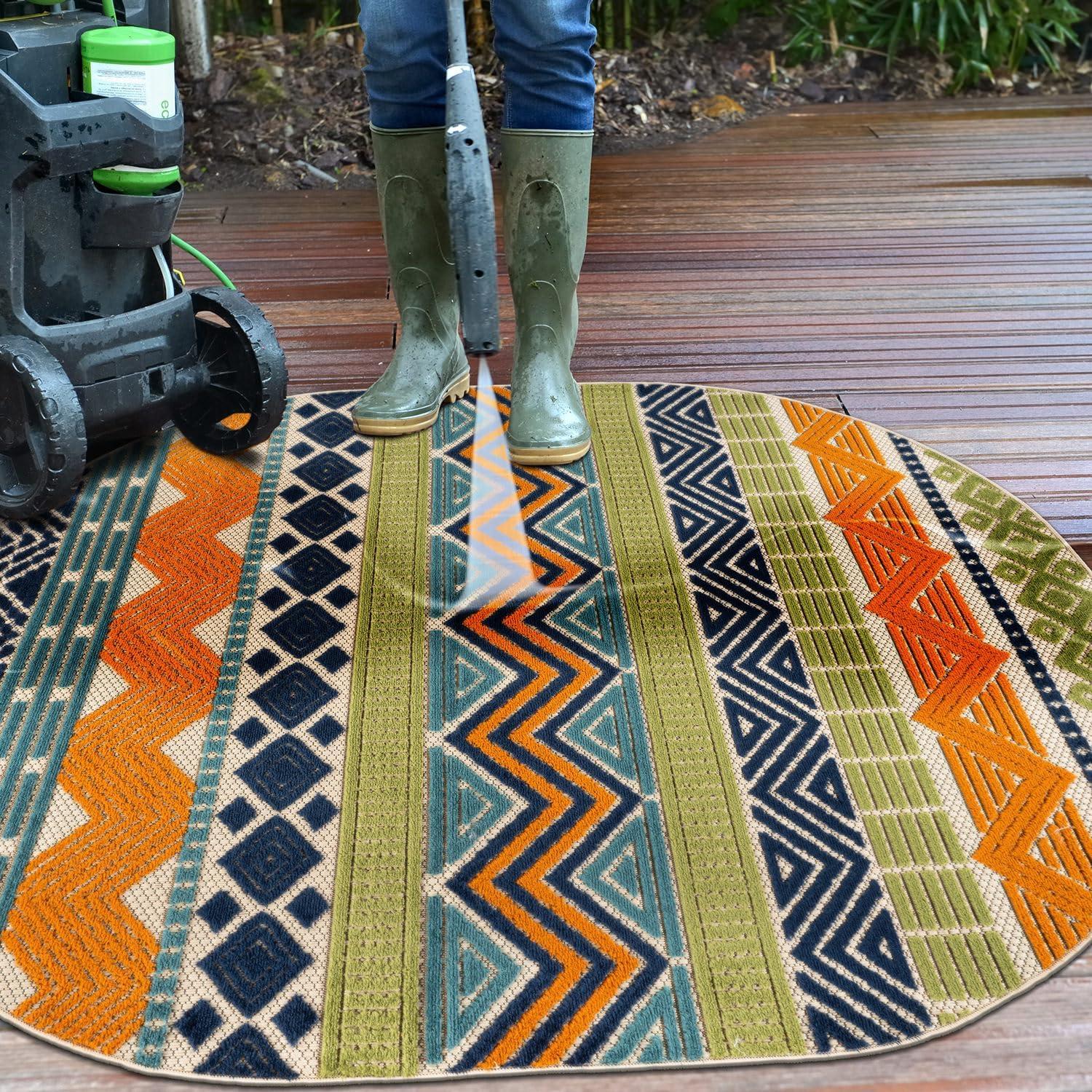 imageRugshop Marbella Contemporary Boho NonShedding Patio Deck Backyard IndoorOutdoor Area Rug 5 x 7 GrayMulti Color