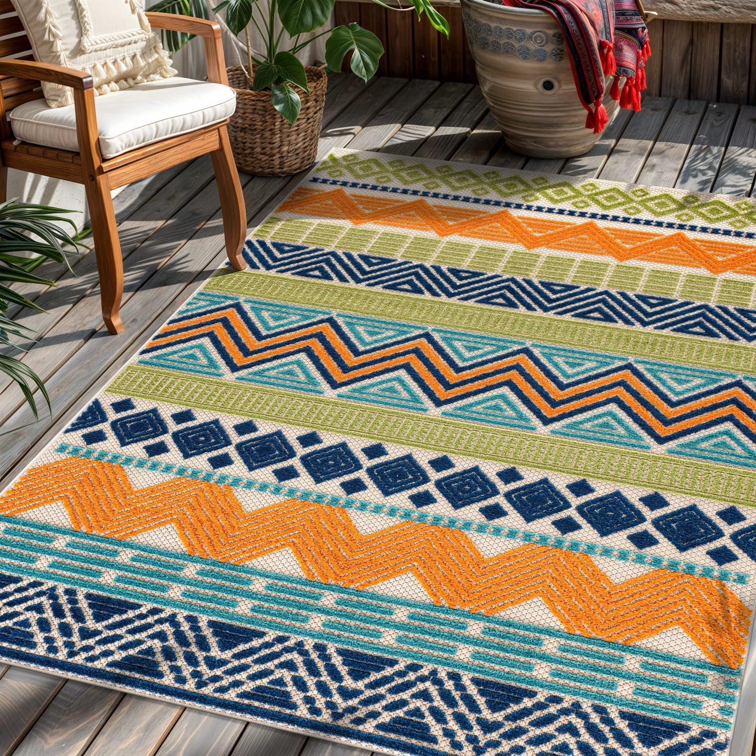 imageRugshop Marbella Contemporary Boho NonShedding Patio Deck Backyard IndoorOutdoor Area Rug 5 x 7 GrayMulti Color