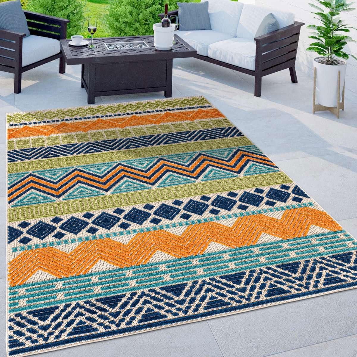 imageRugshop Marbella Contemporary Boho NonShedding Patio Deck Backyard IndoorOutdoor Area Rug 5 x 7 GrayMulti Color