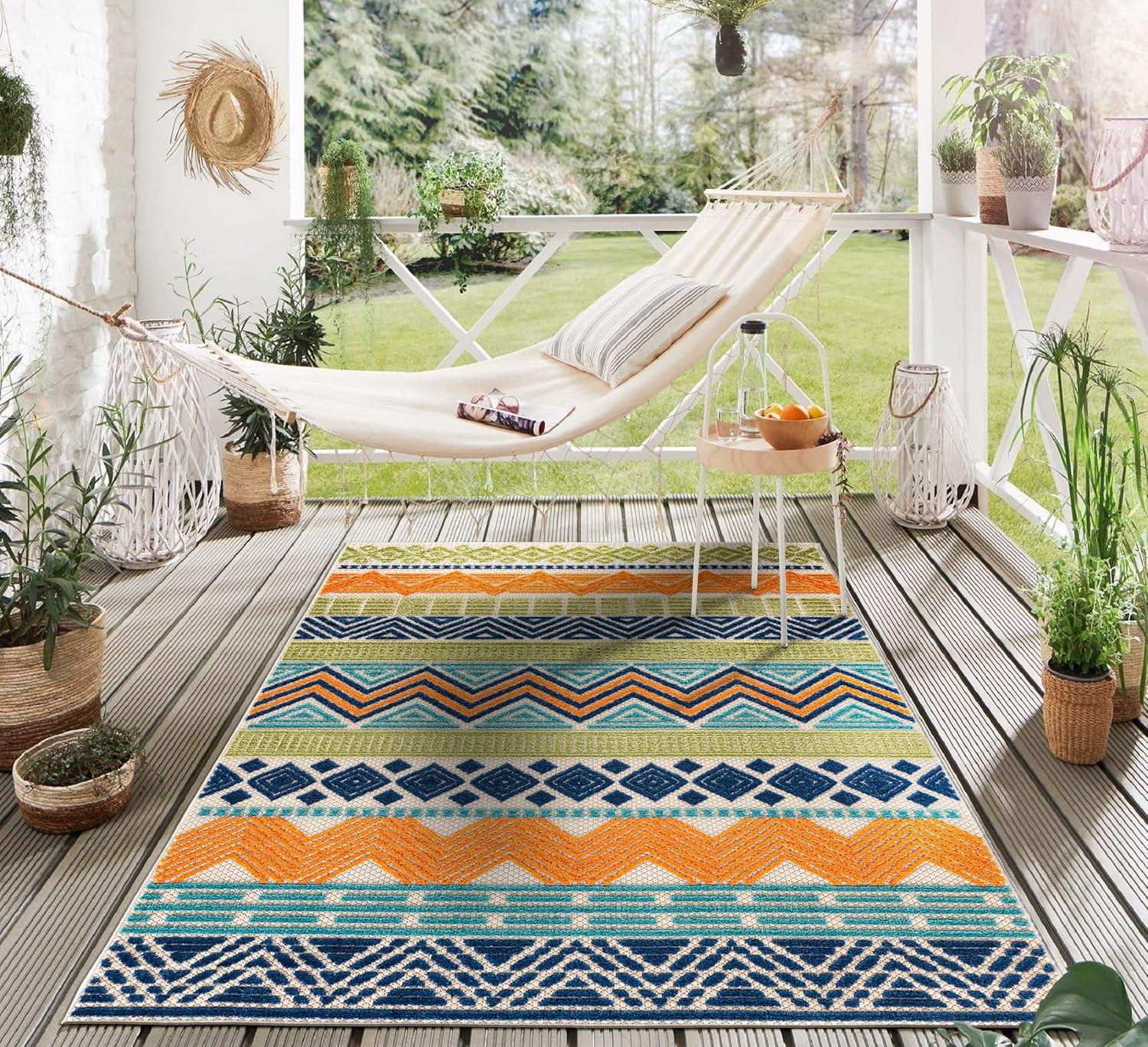 imageRugshop Marbella Contemporary Boho NonShedding Patio Deck Backyard IndoorOutdoor Area Rug 5 x 7 GrayMulti Color