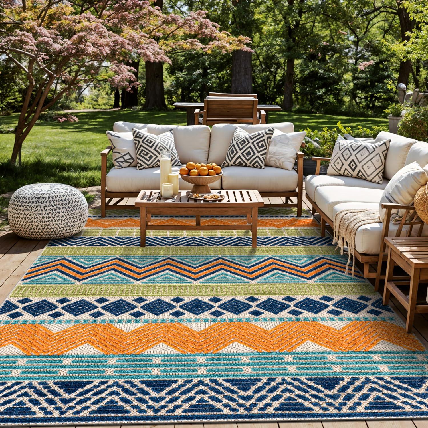 imageRugshop Marbella Contemporary Boho NonShedding Patio Deck Backyard IndoorOutdoor Area Rug 5 x 7 GrayMulti Color